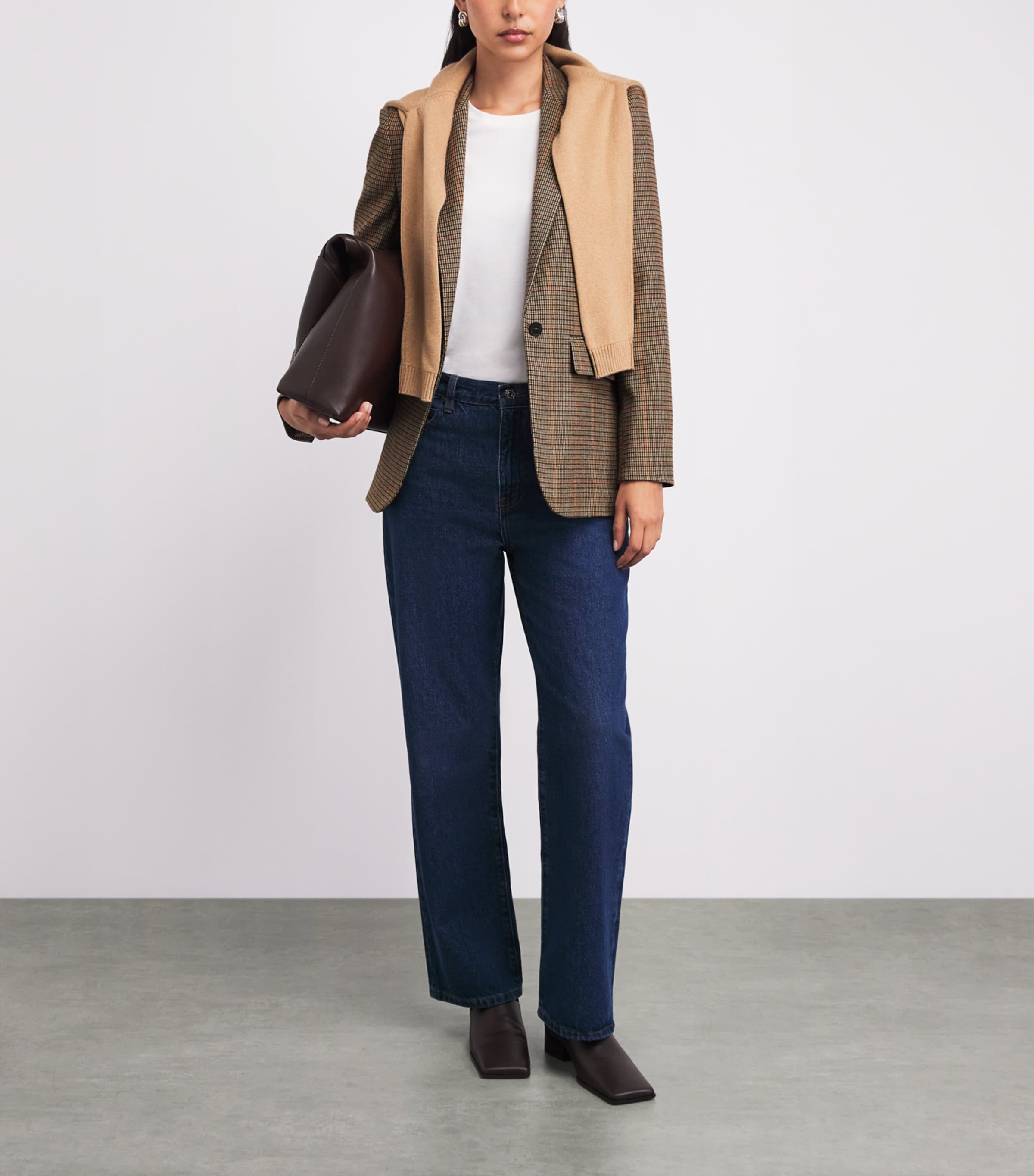 Check Sharp Shoulder Blazer BROWN MULTI Image 2