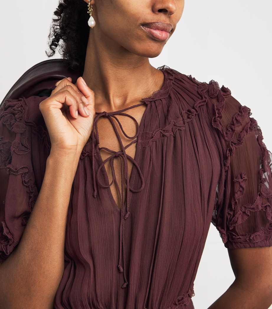 Silk Ruffled Nan Midi Dress MAHOGANY Image 4