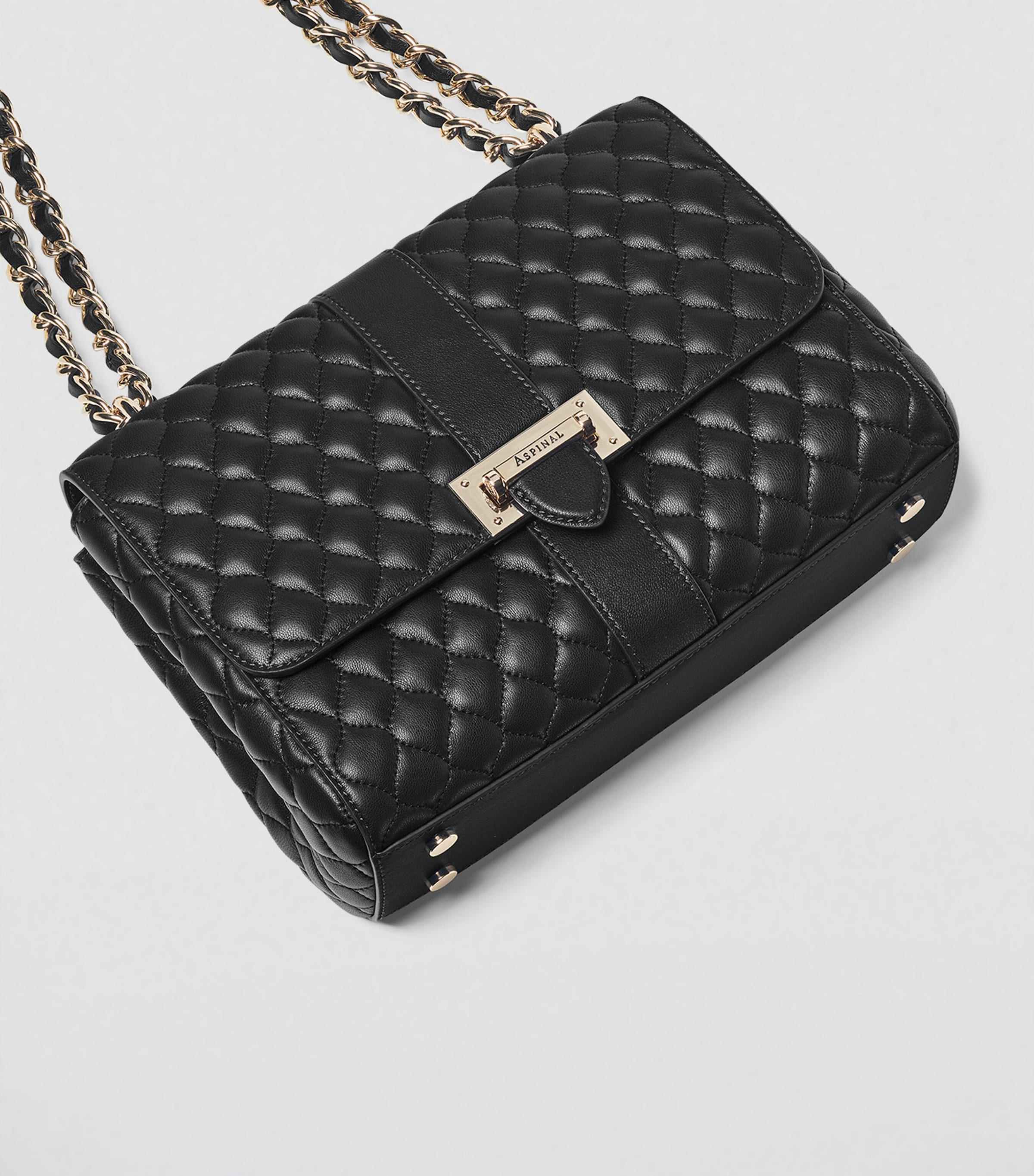 【Aspinal of London】Large Lottie レザー ショルダーバッグ Lottie Shoulder Bag in Black Pebble | Aspinal of London