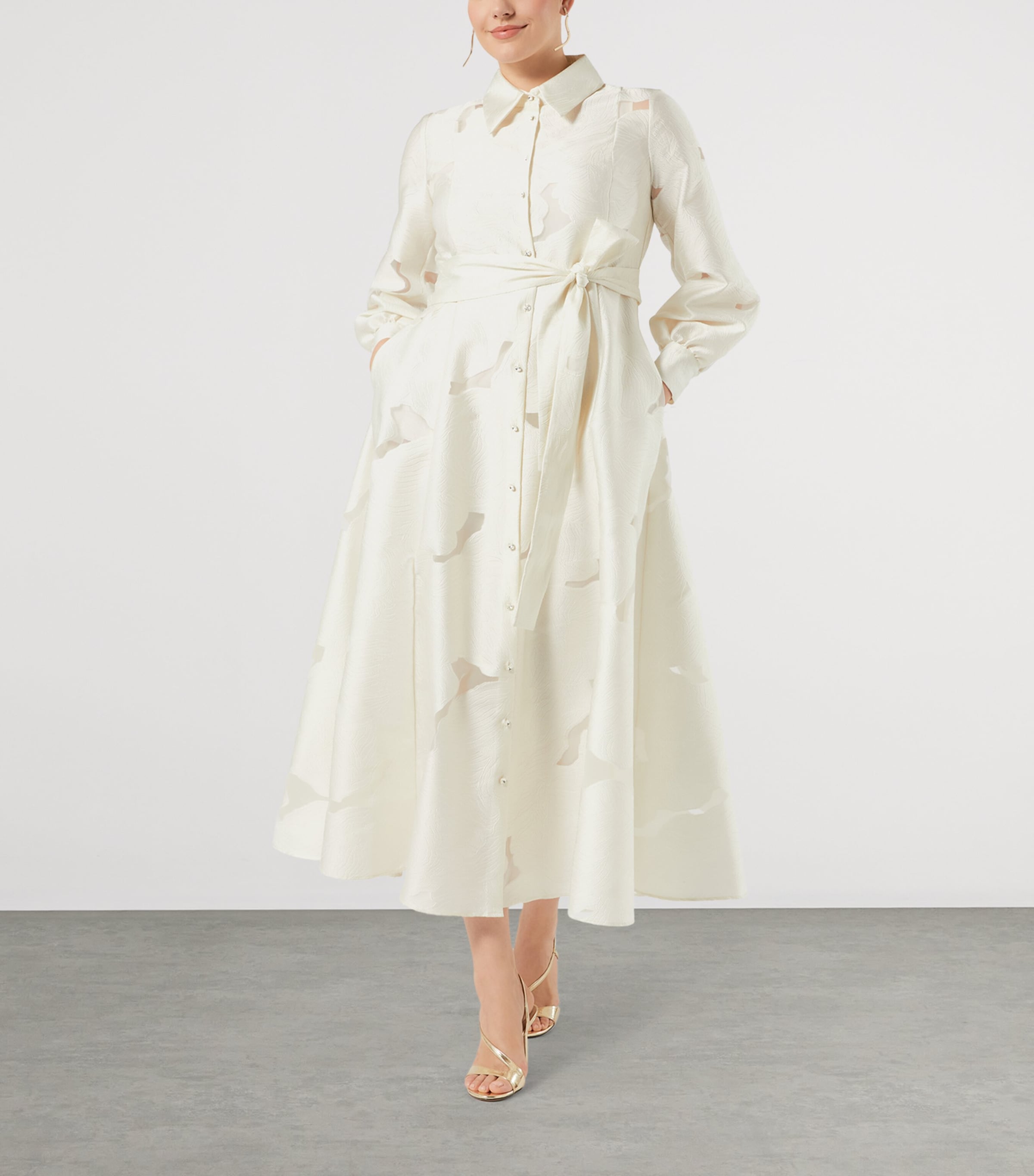 Marina Rinaldi Womens Floral Jacquard Midi Shirt Dress Ivory Image 2