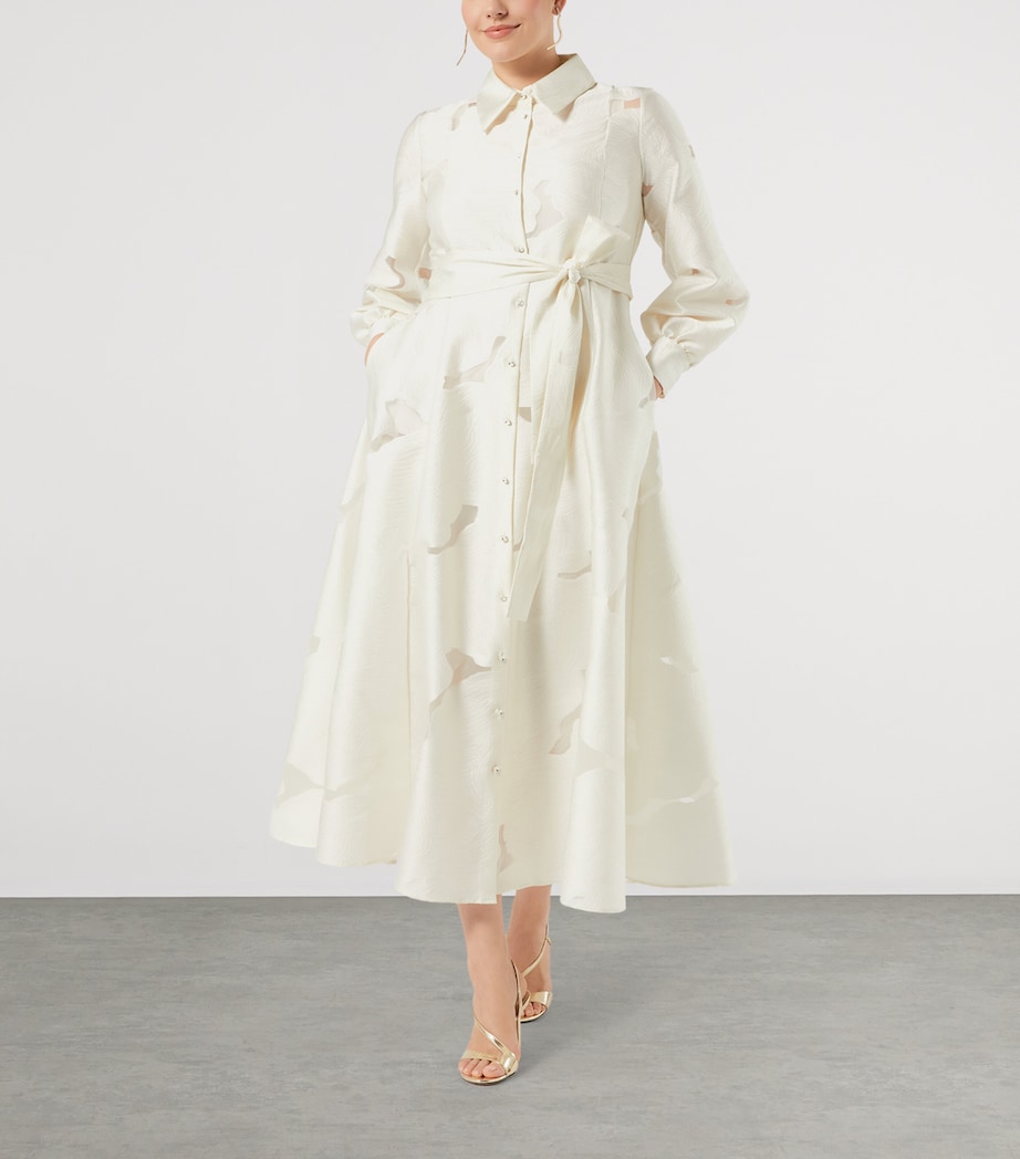 Marina Rinaldi Womens Floral Jacquard Midi Shirt Dress Ivory Image 2