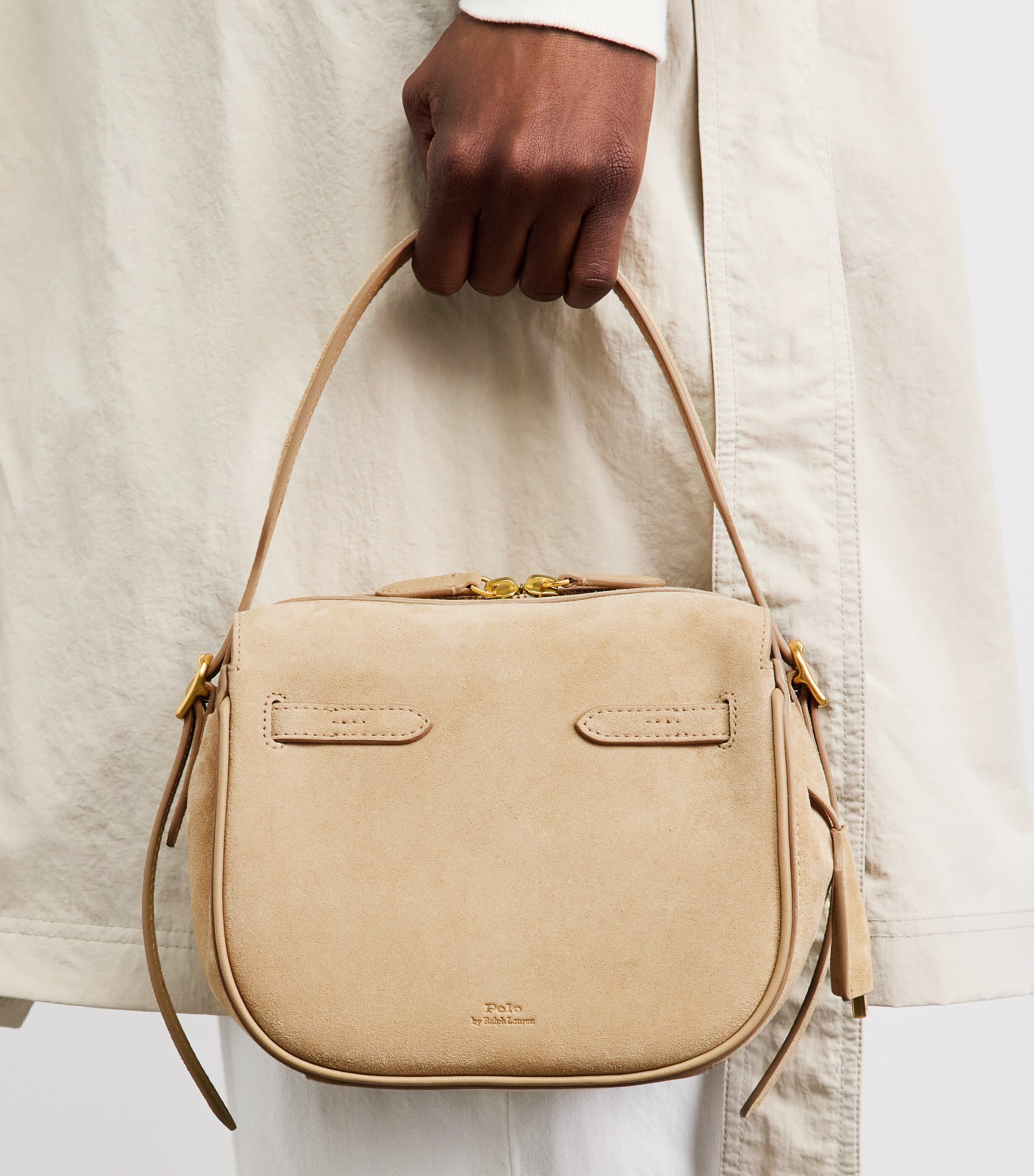 Polo Ralph Lauren Small Suede Polo ID Satchel Bag Cashew Image 2