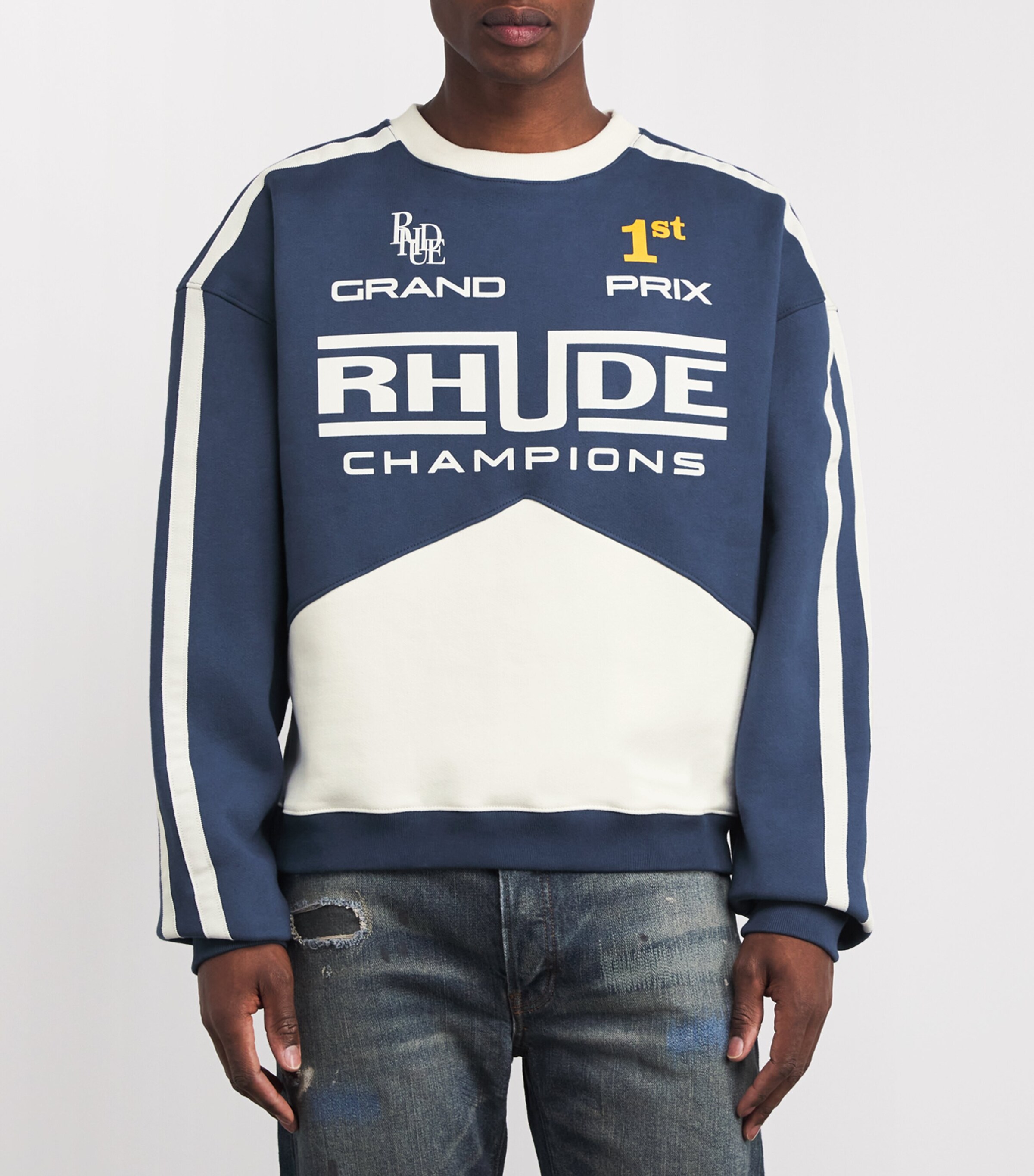 Rhude Mens Cotton Champions Sweatshirt Navy/vtg White Image 3