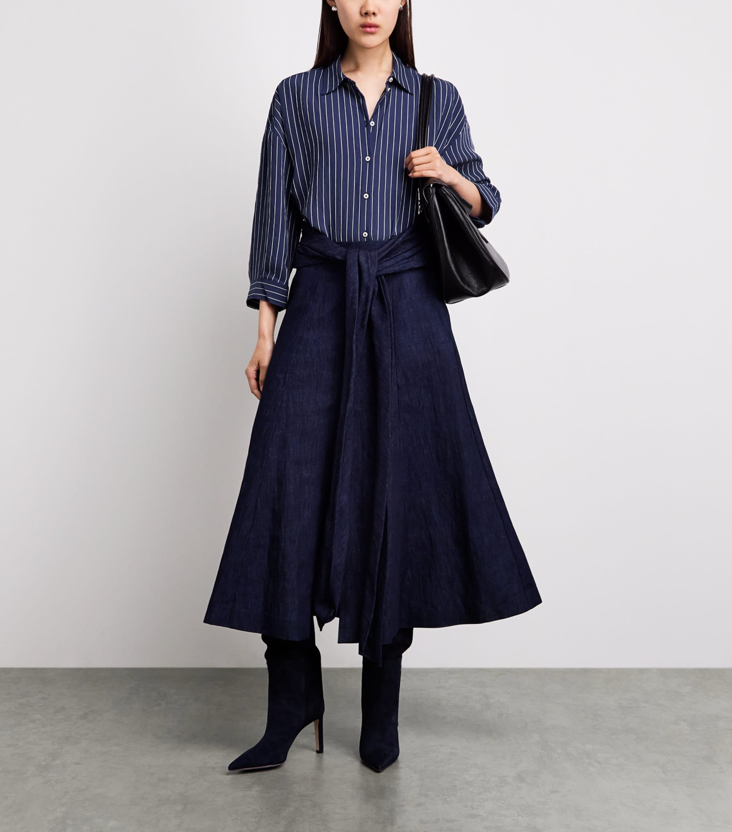 ME+EM Womens Cotton Voile Cropped-Sleeve Shirt Blue/white Image 2