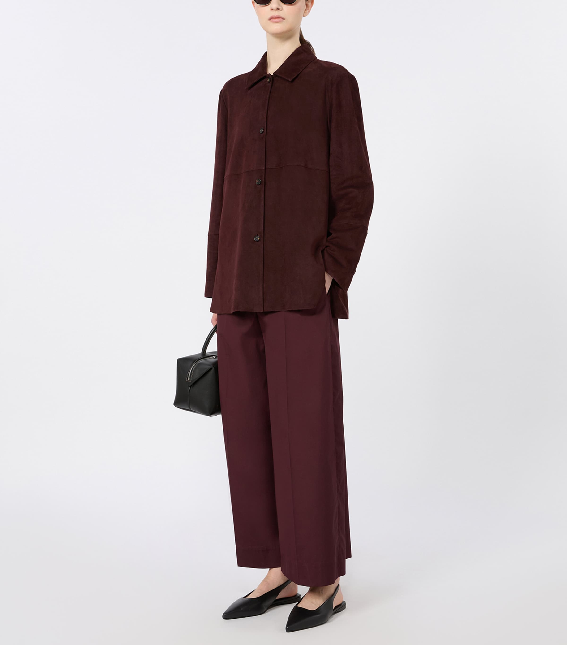 Max Mara Womens Suede Shirt Jacket Dark Red Image 2