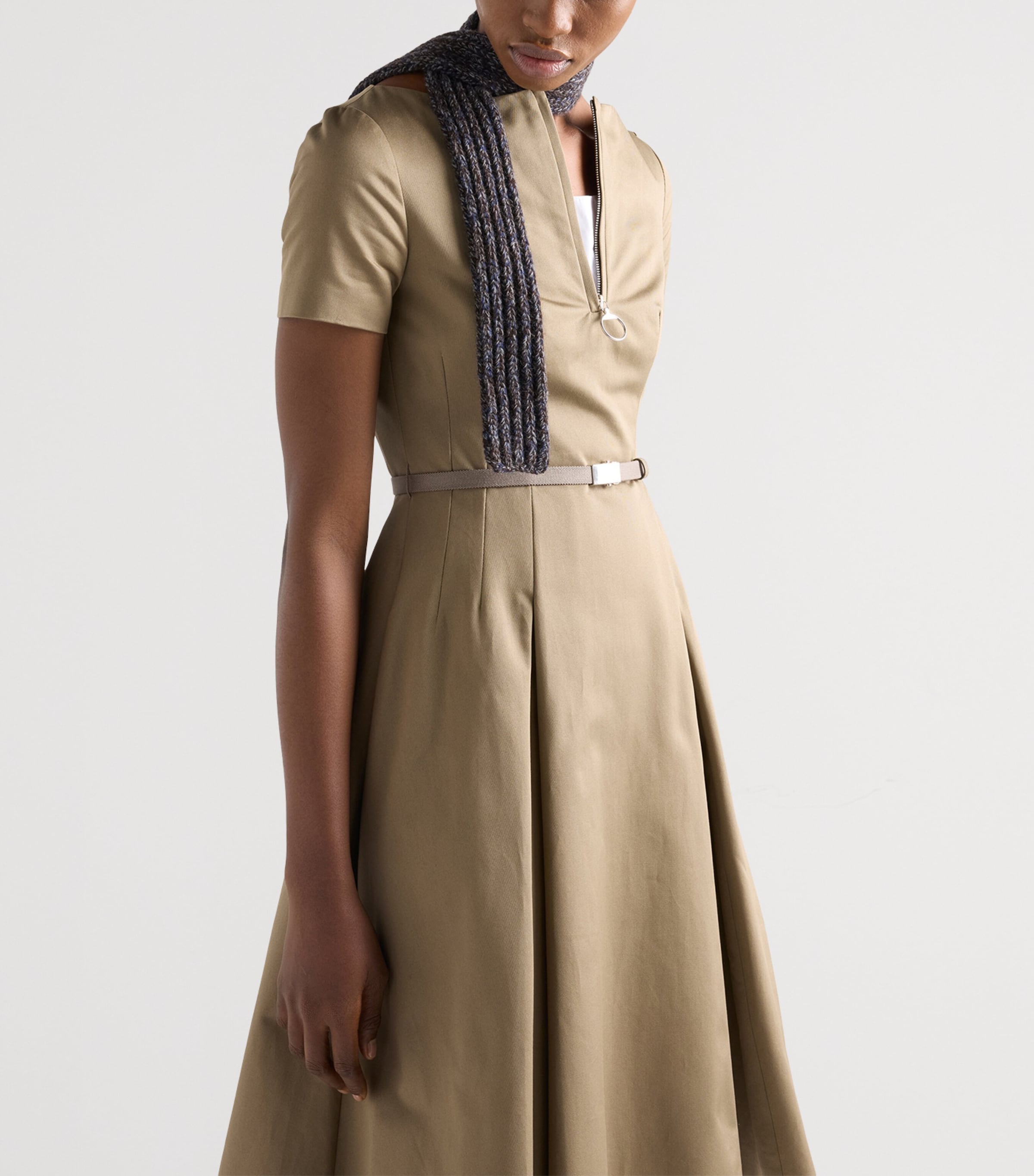 Prada Womens Cotton Belted Mini Dress Grey Image 3