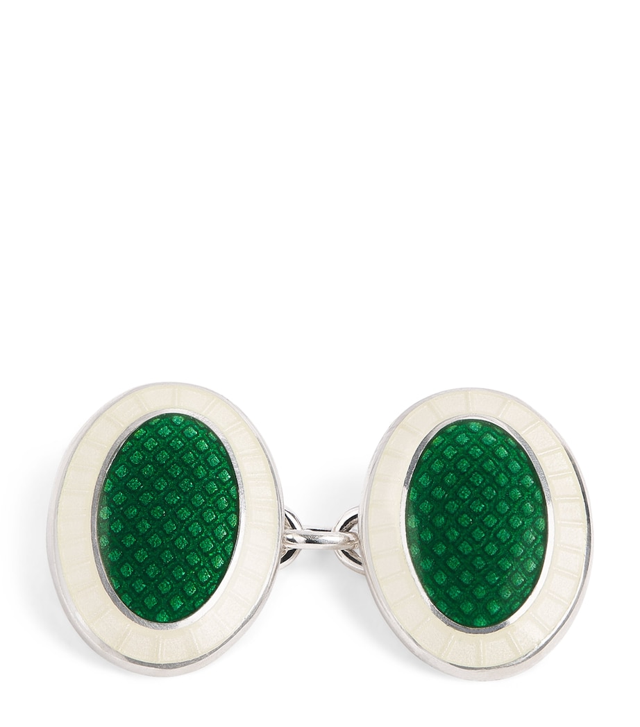Sterling Silver Oval Chain Cufflinks GREEN Image 1