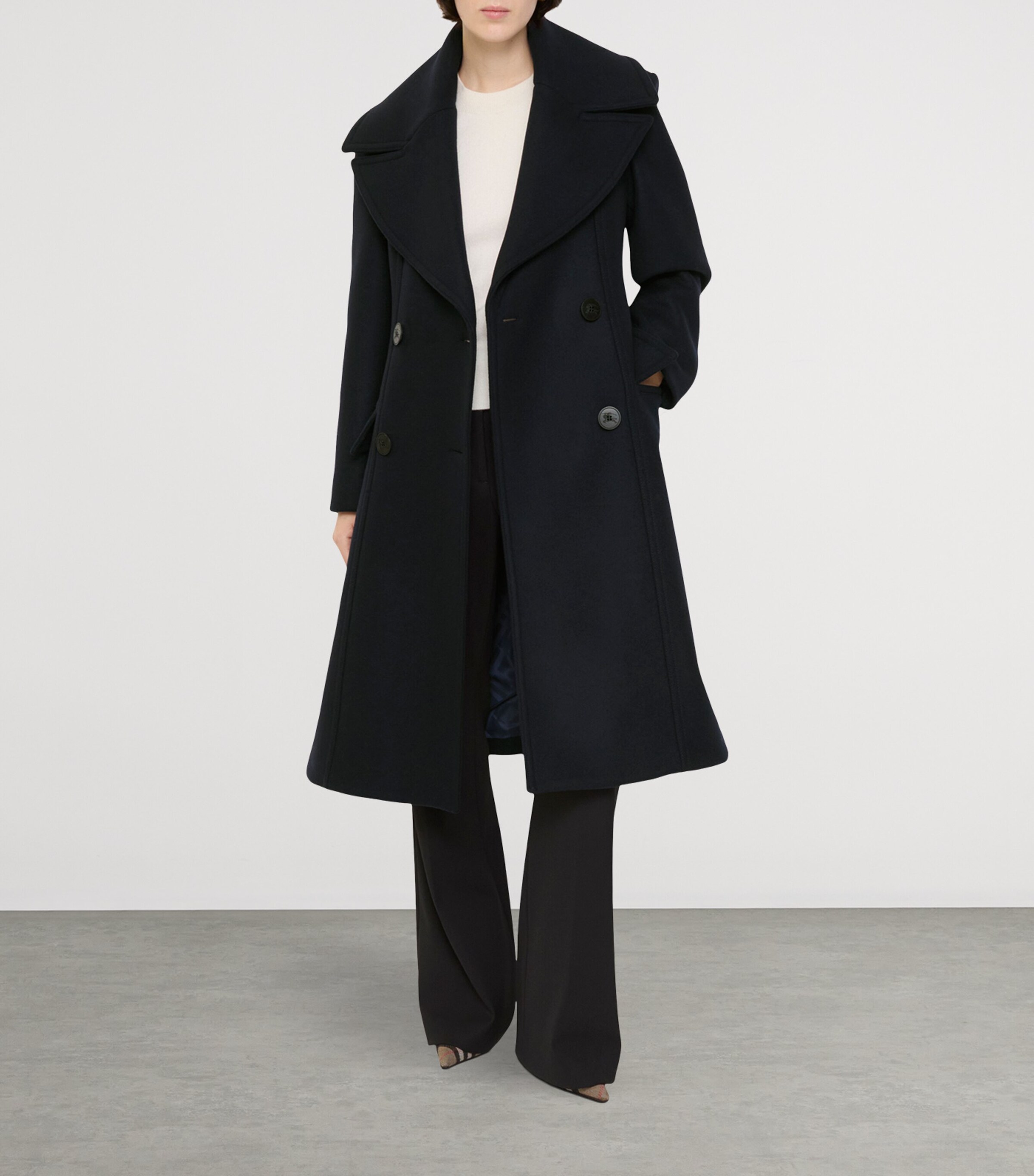 Burberry Womens Wool Tailored Coat Navy Image 3