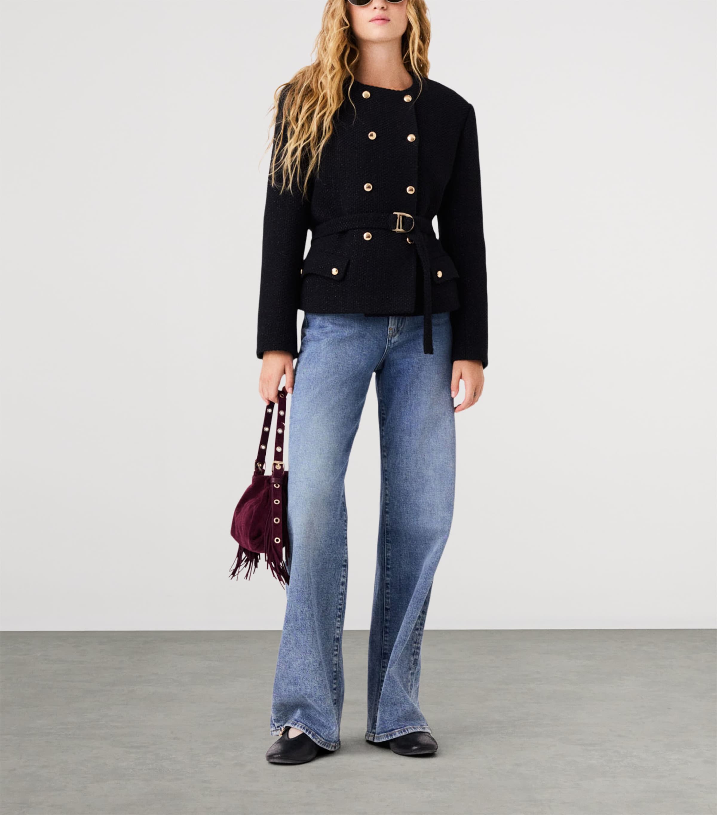Maje Womens Belted Double-Breasted Jacket Black Image 2