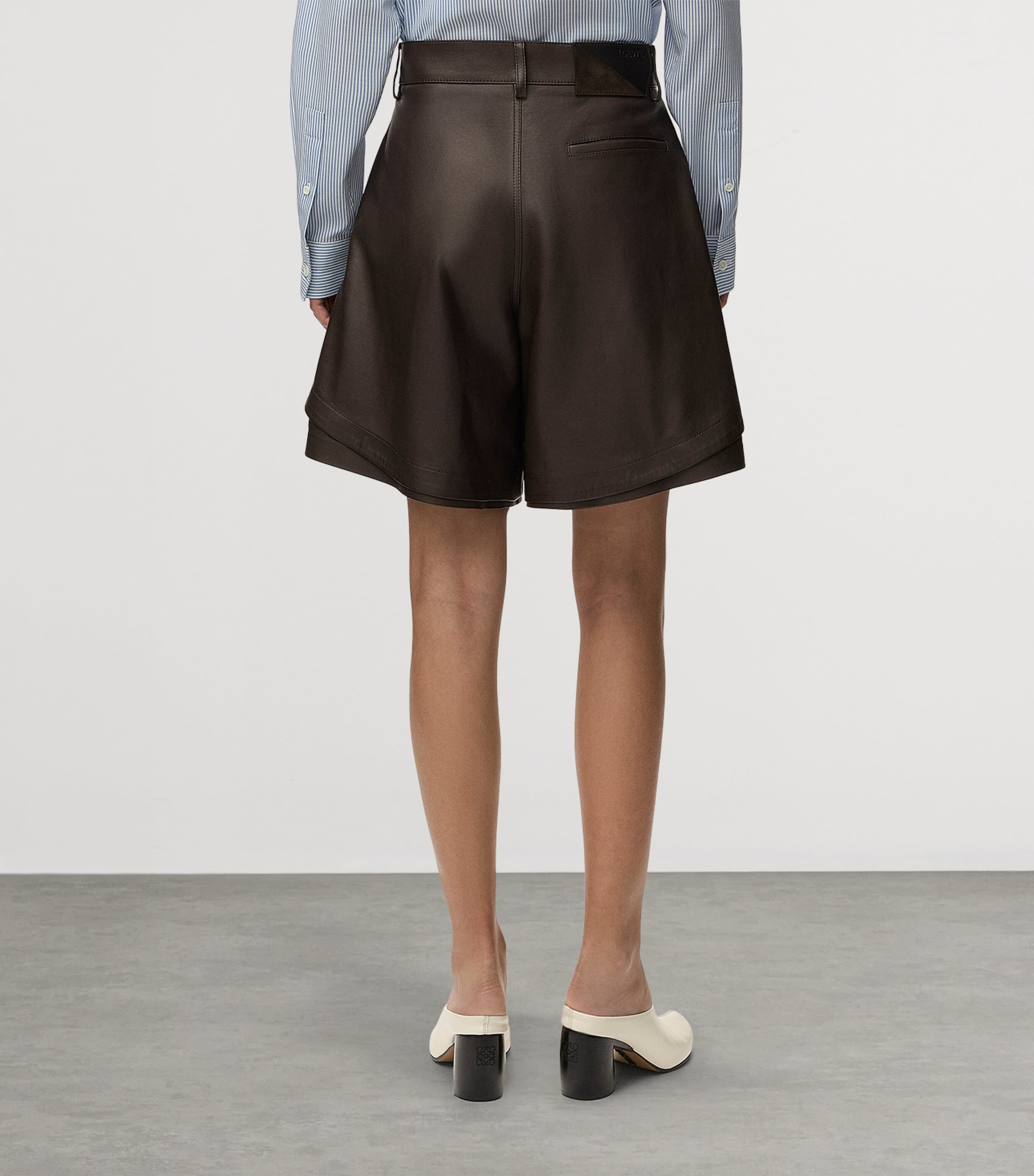 LOEWE Womens Nappa Leather Longline Shorts Dark Brown Image 4