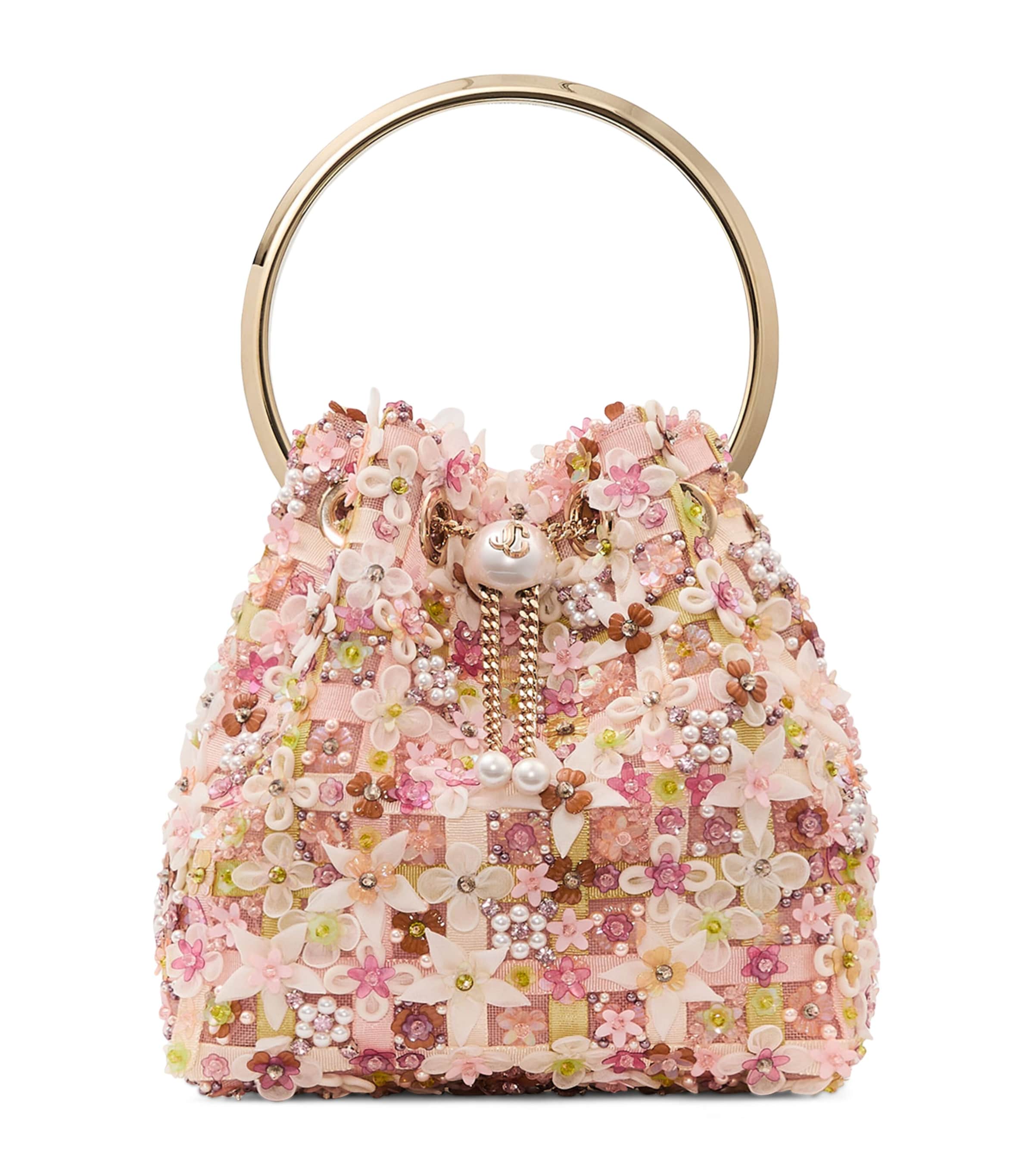 Jimmy Choo Floral Bon Bon Top-Handle Bag Rose Multi/light Gol