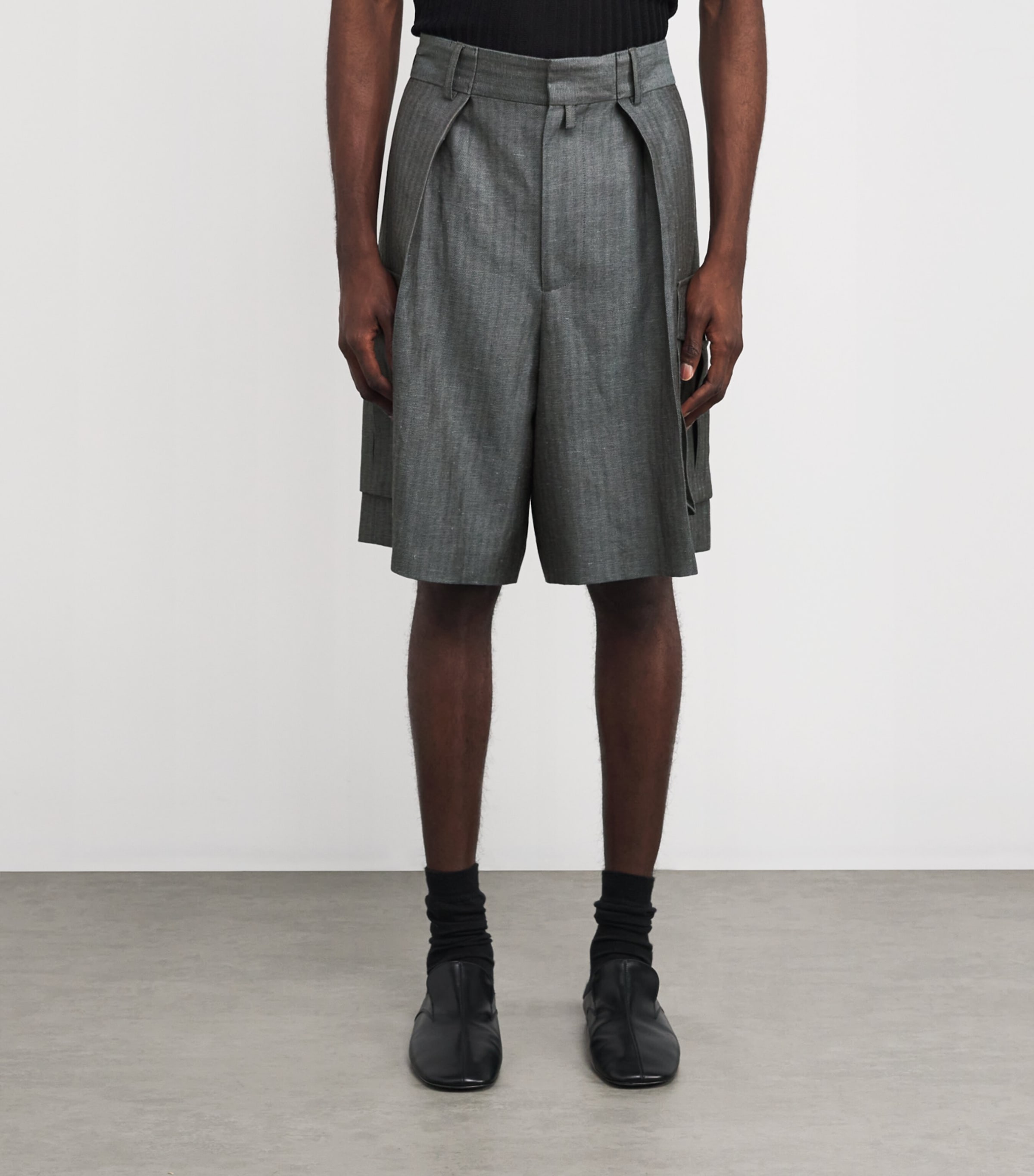 DRIES VAN NOTEN Grey Linen-Wool Pinstripe Shorts | Harrods US