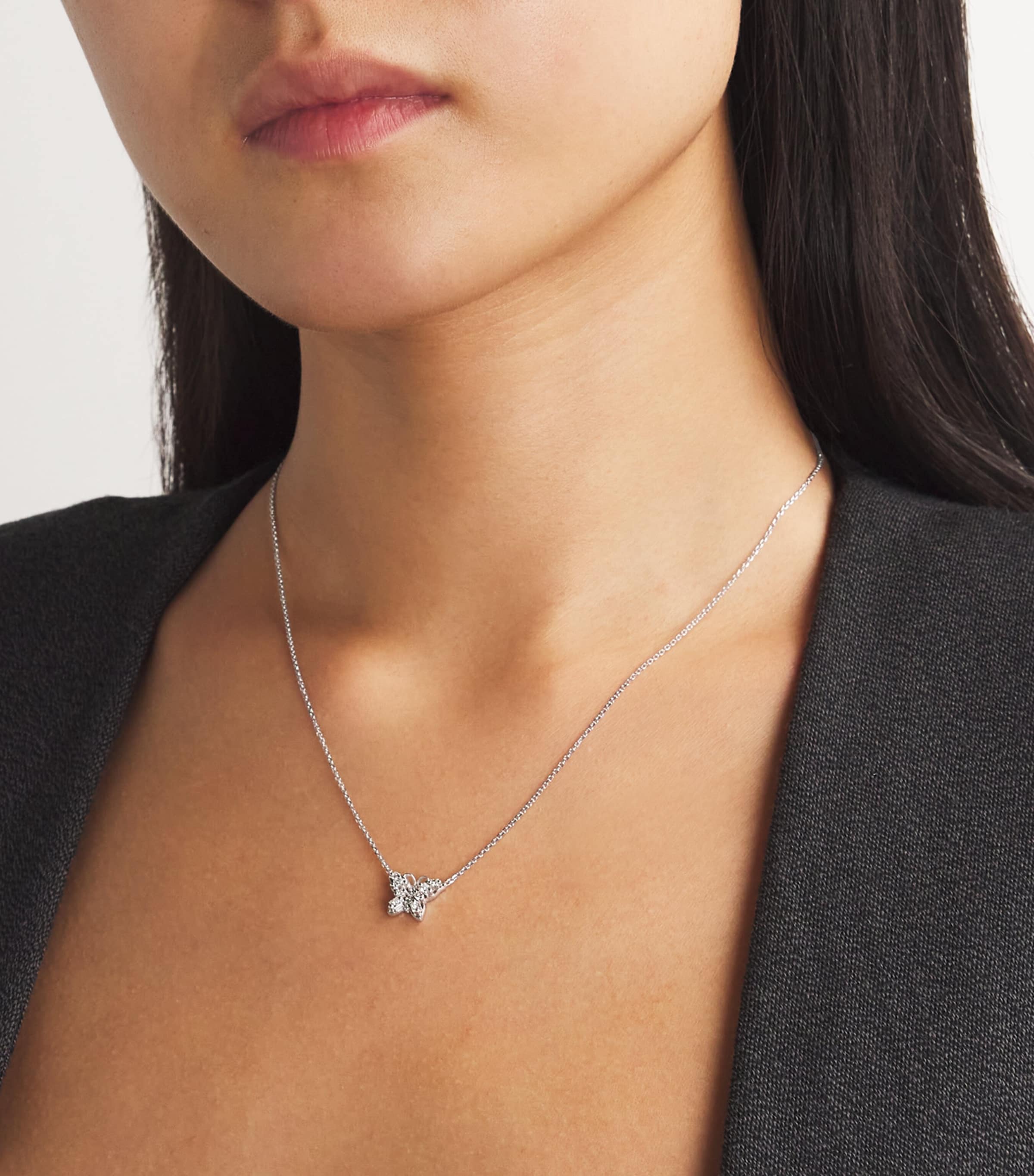 Mini White Gold and Diamond Princess Butterfly Necklace 18K WG/WD Image 2