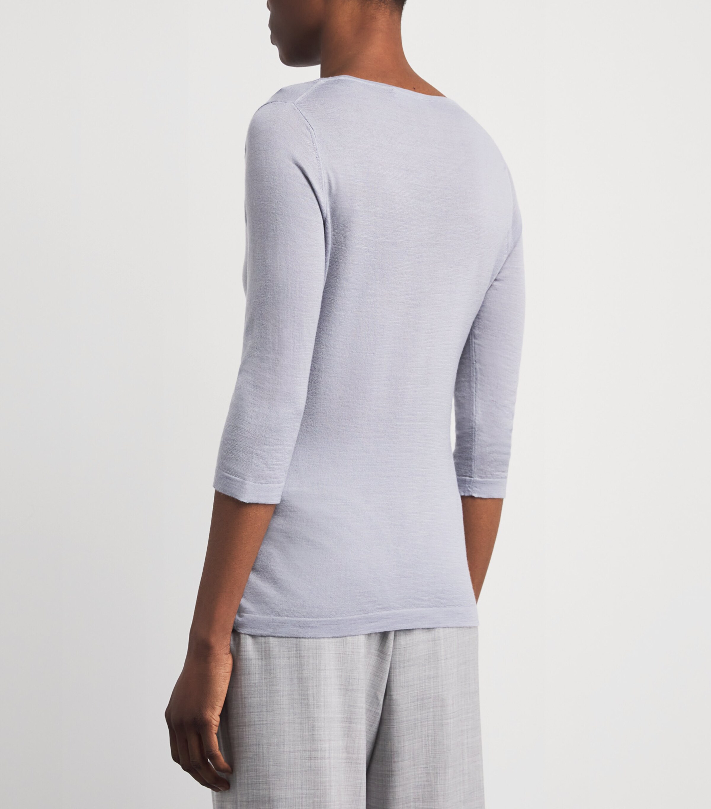 Colombo Womens Wool Cropped-Sleeve Sweater Light Blue Image 5