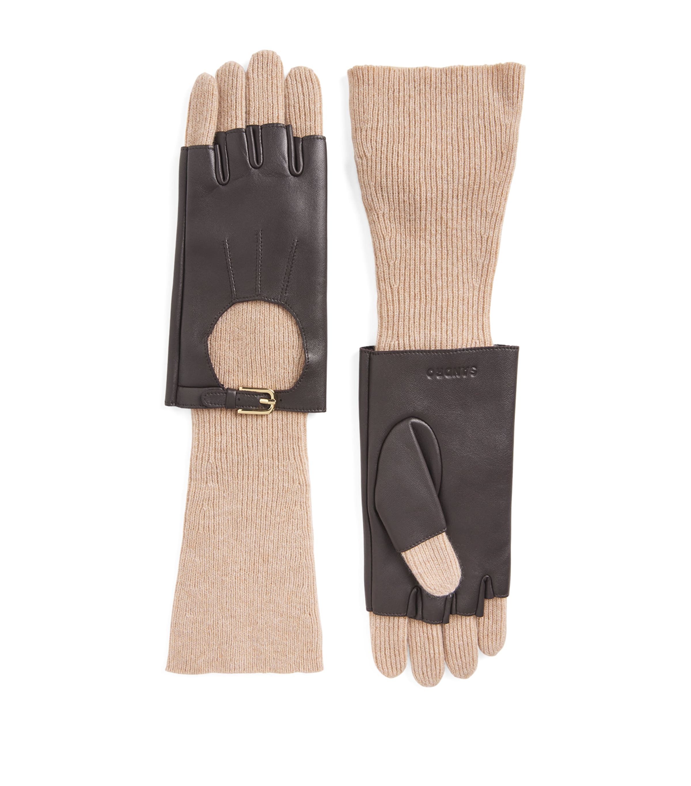 Wool-Blend Leather-Trim Gloves BEIGE Image 1