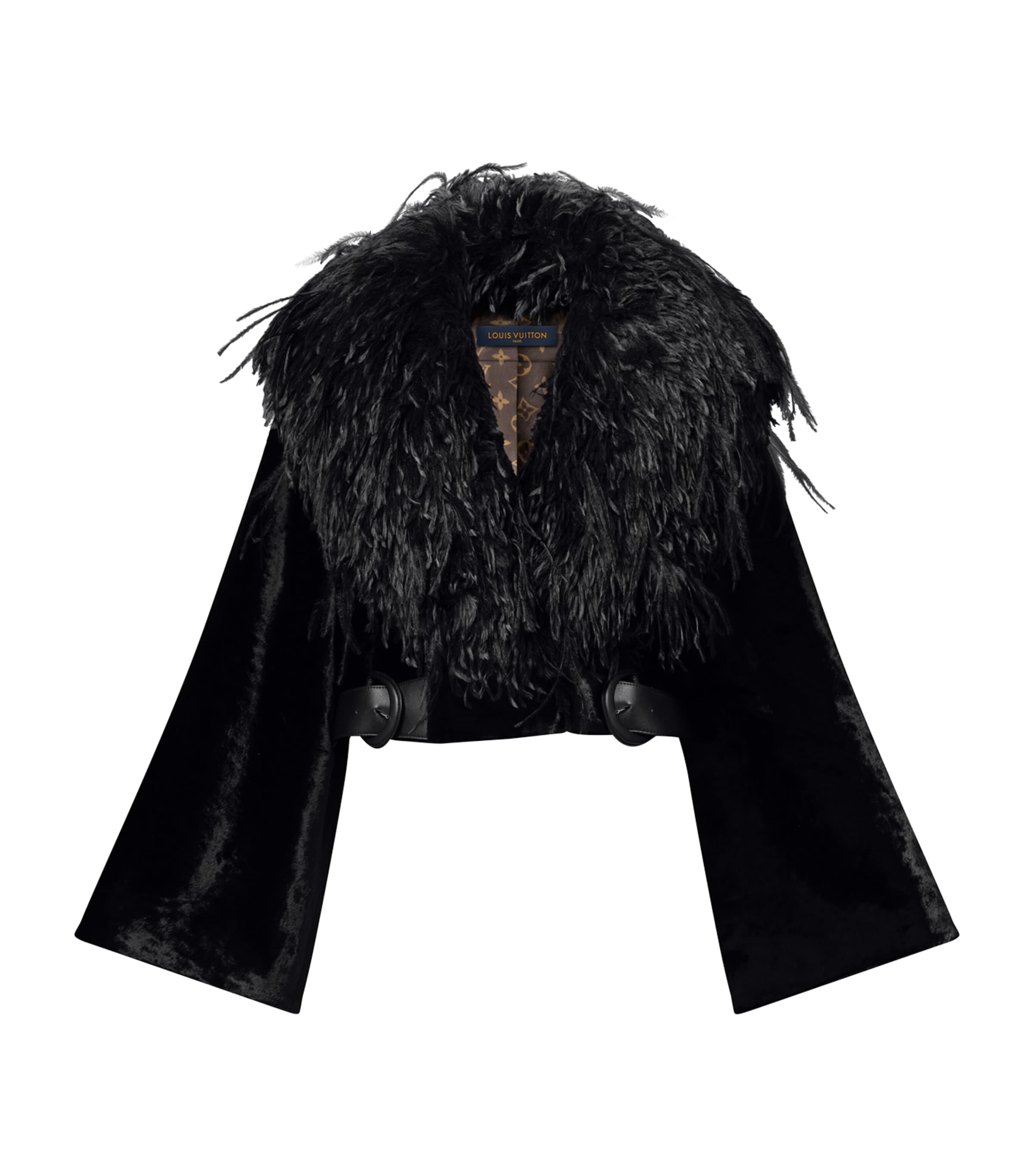 Down Faux Fur-Collar Cropped Jacket BLACK Image 1