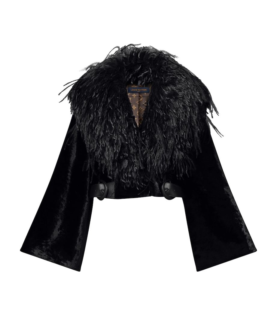 Down Faux Fur-Collar Cropped Jacket BLACK Image 1