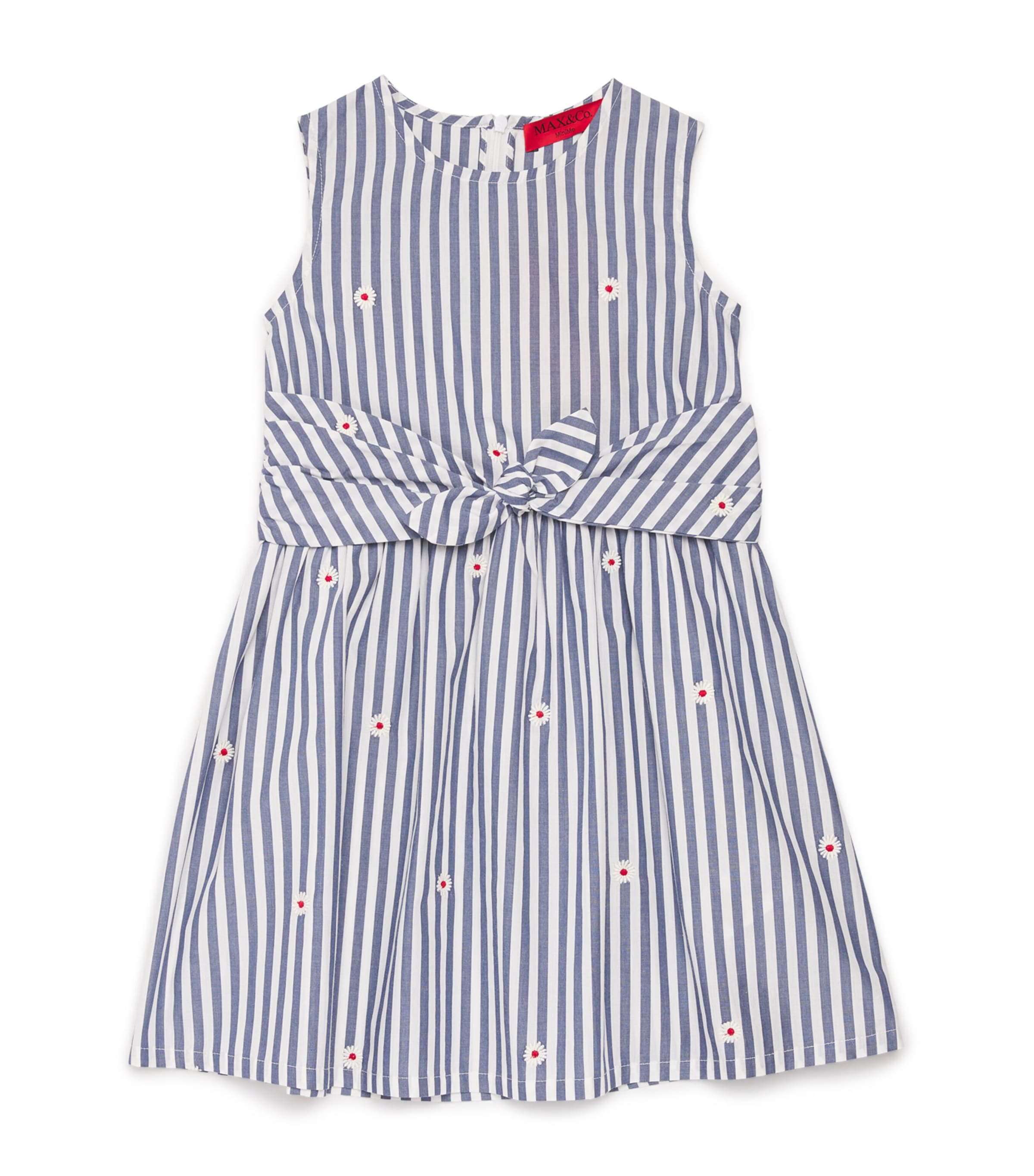 Shop Max & Co Cotton Striped Floral Dress In Blue