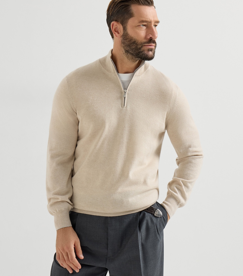 Brunello Cucinelli Mens Cashmere Quarter-Zip Sweater Image 2