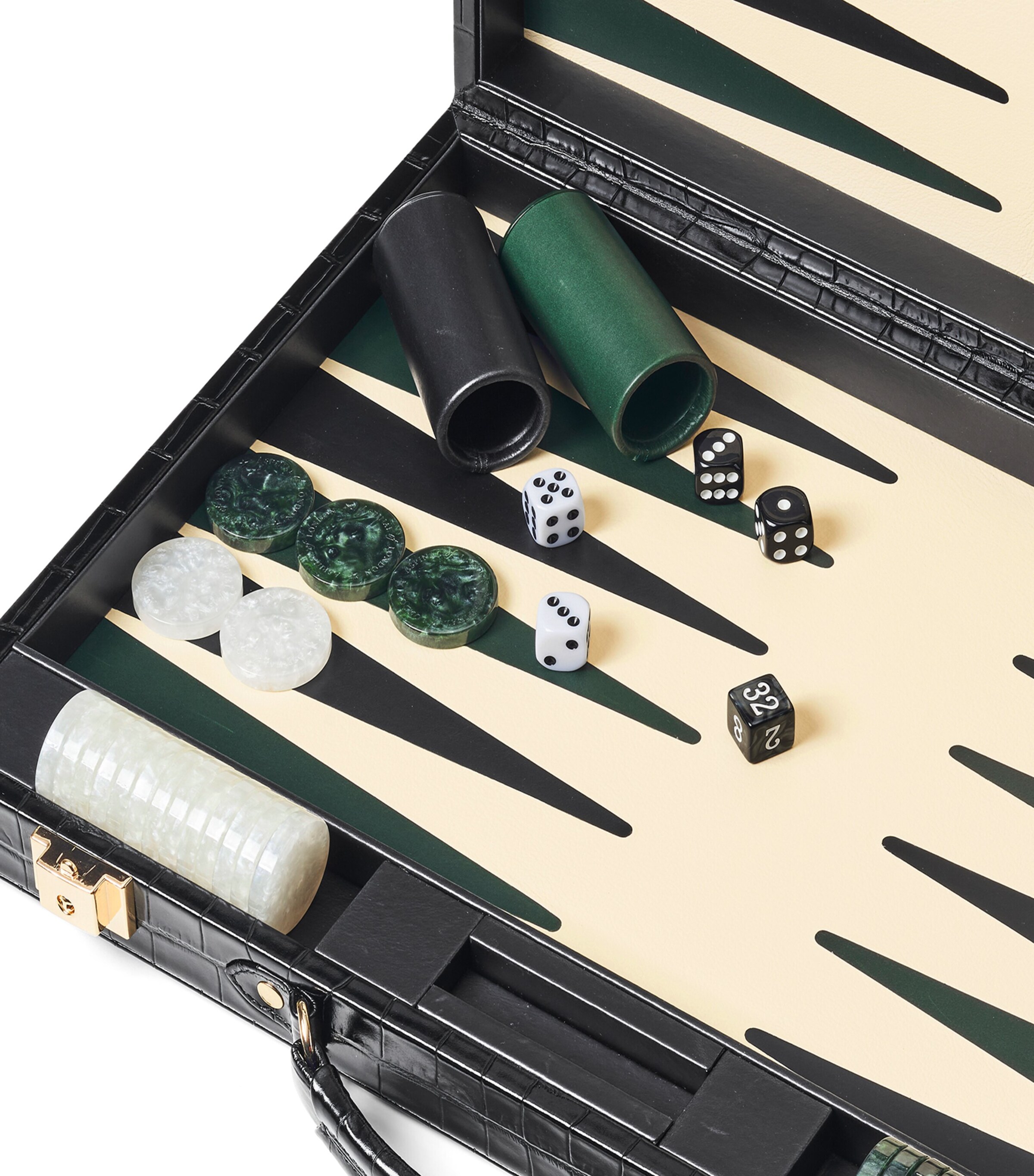 17-Inch Croc-Embossed Leather Backgammon Set BLACK Image 6