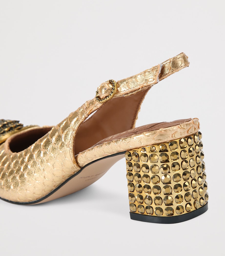 Leather Lizard-Effect Chelsea Slingback Pumps GOLD Image 2