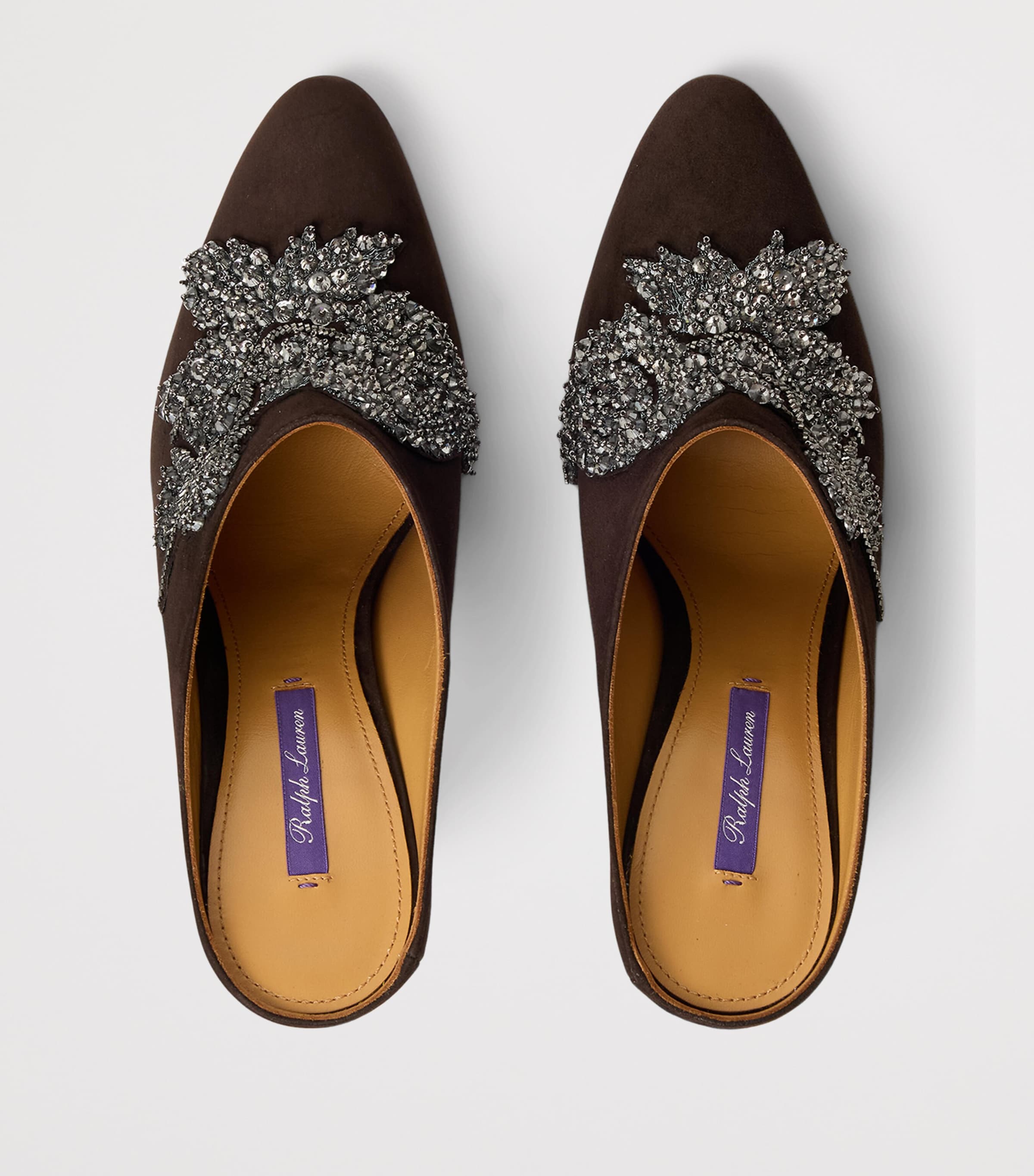 Ralph Lauren Collection Suede Embellished Ashtyn Mules 95 Chocolate Image 4