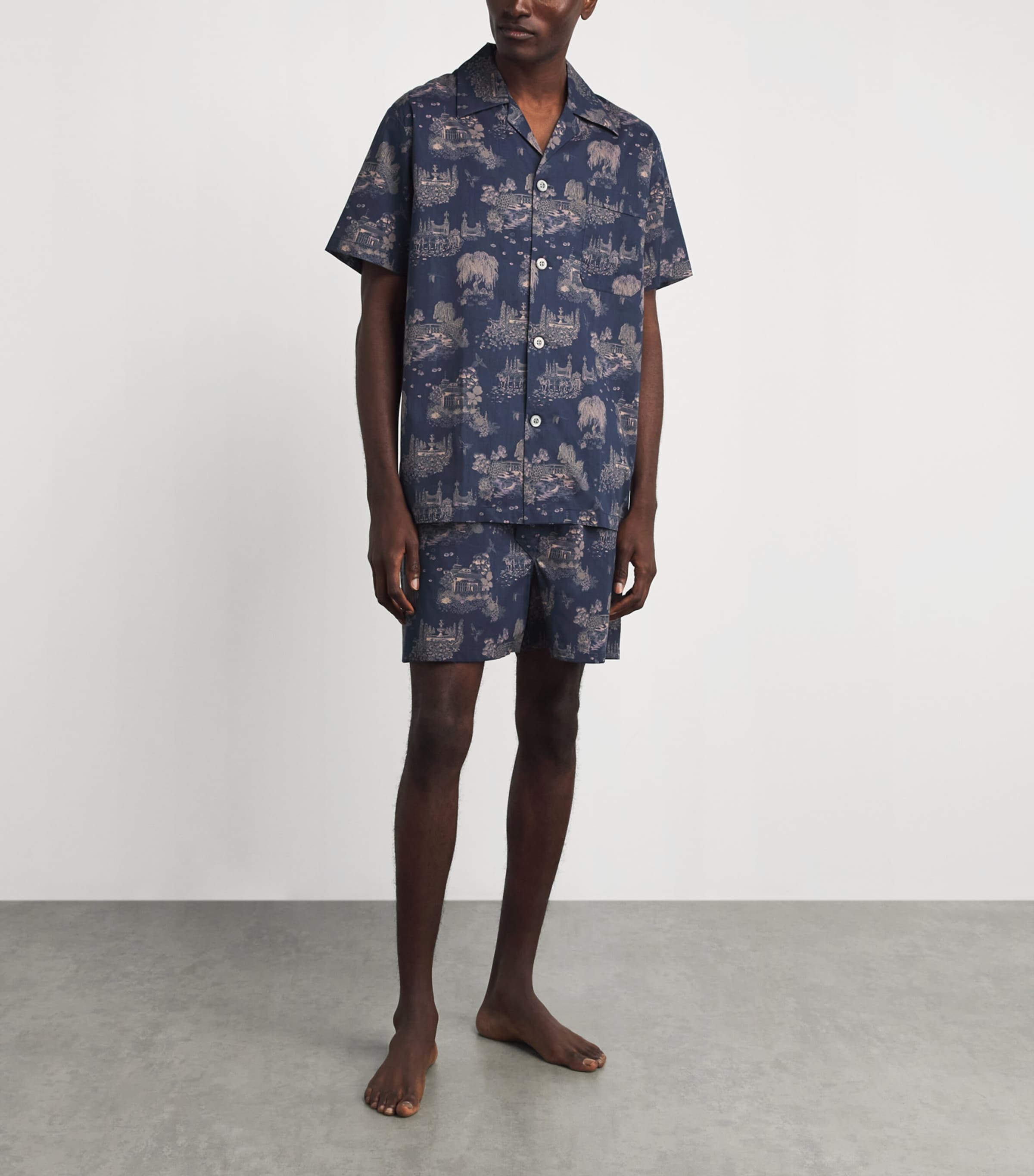 Derek Rose Mens Cotton Ledbury Pyjama Set Nav Image 2