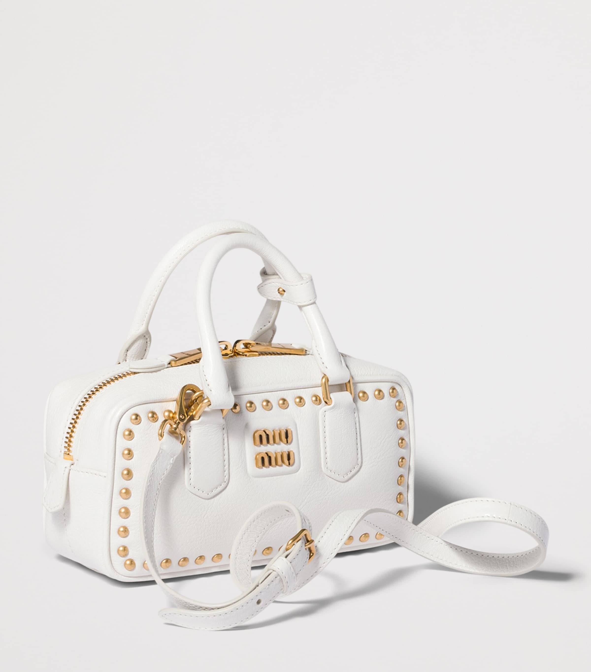 Miu Miu Leather Studded Arcadie Top-Handle Bag White Image 2