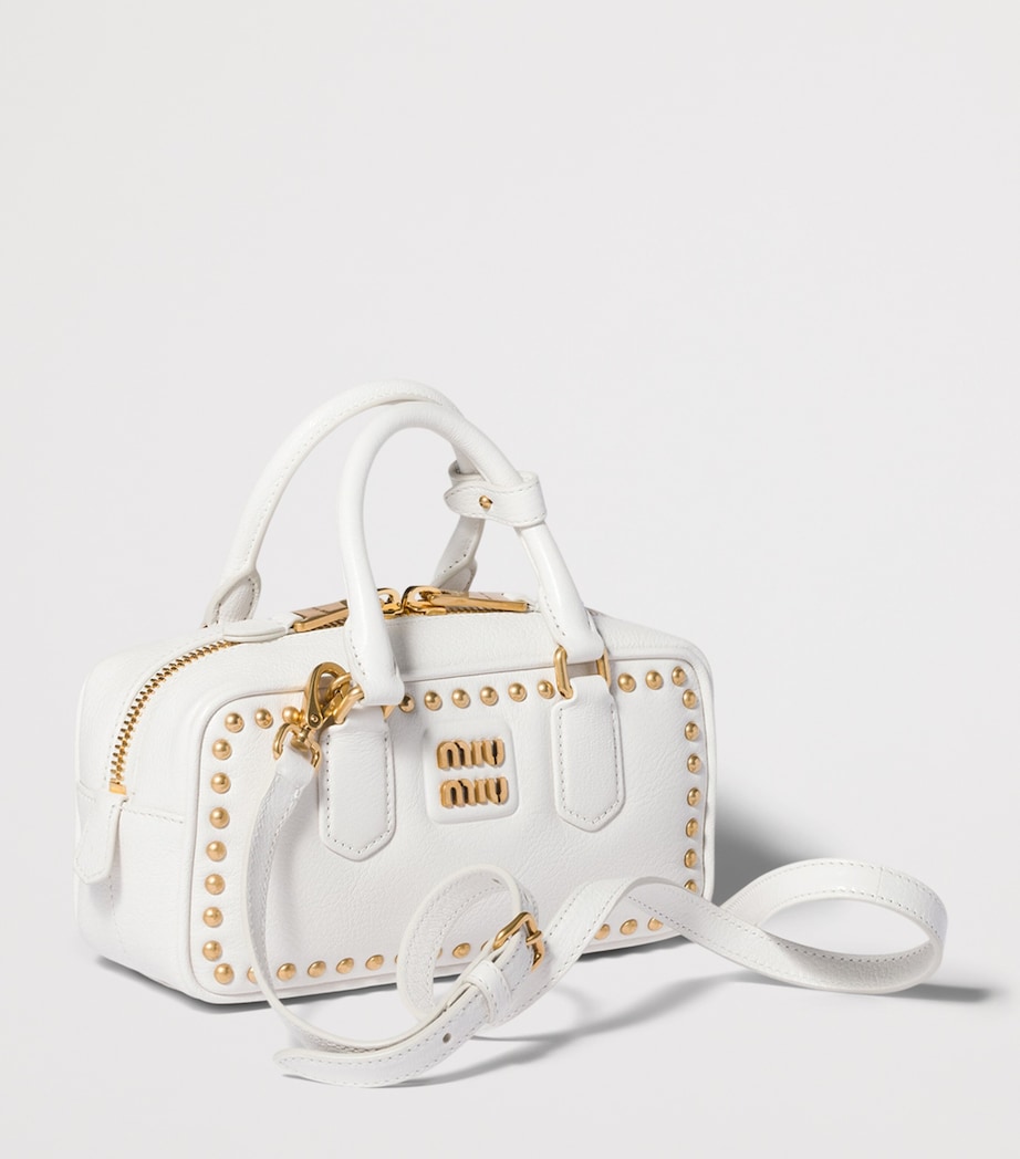 Miu Miu Leather Studded Arcadie Top-Handle Bag White Image 2
