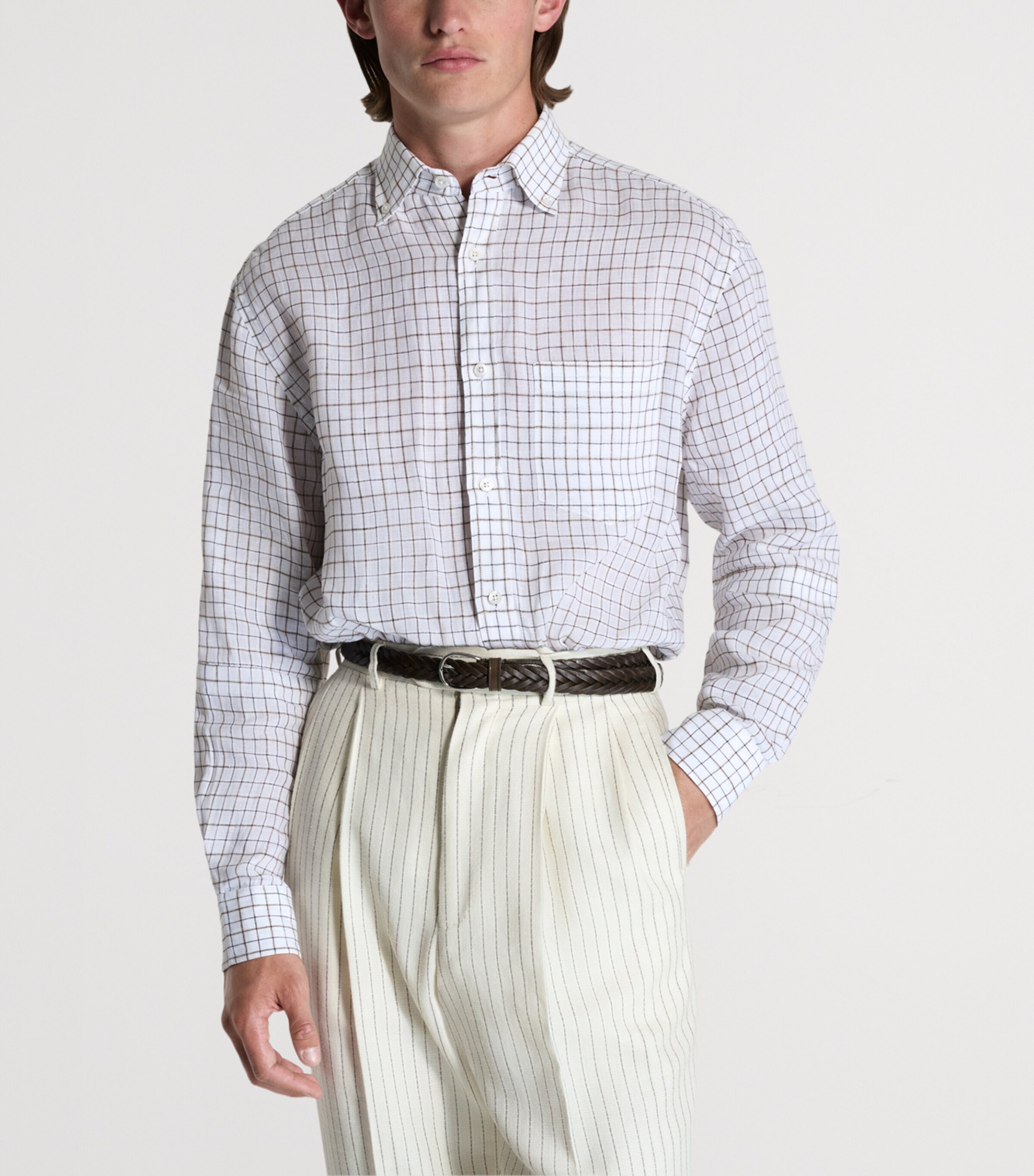 Dunhill Mens Linen Tattersall Check Shirt Image 6