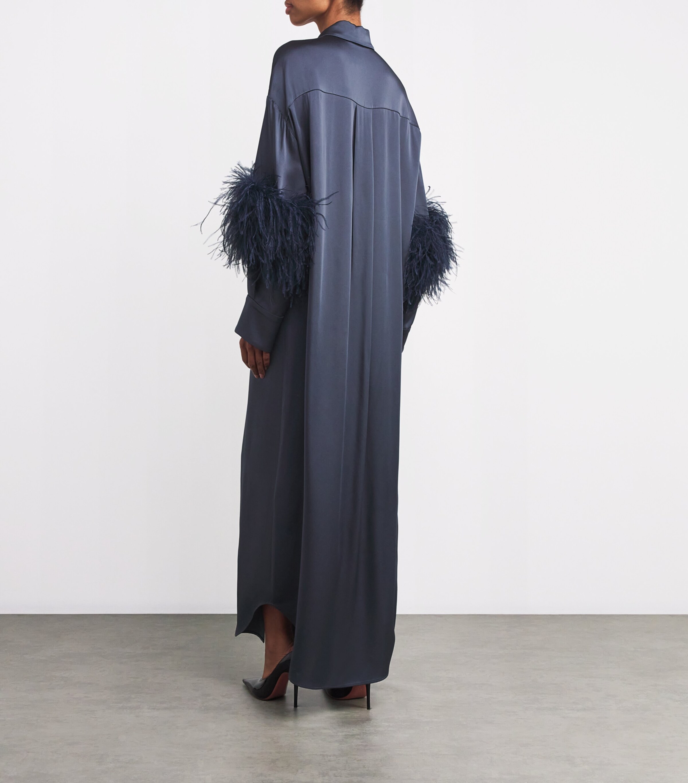 Satin Button-Down Maxi Dress 418 MARINE Image 4