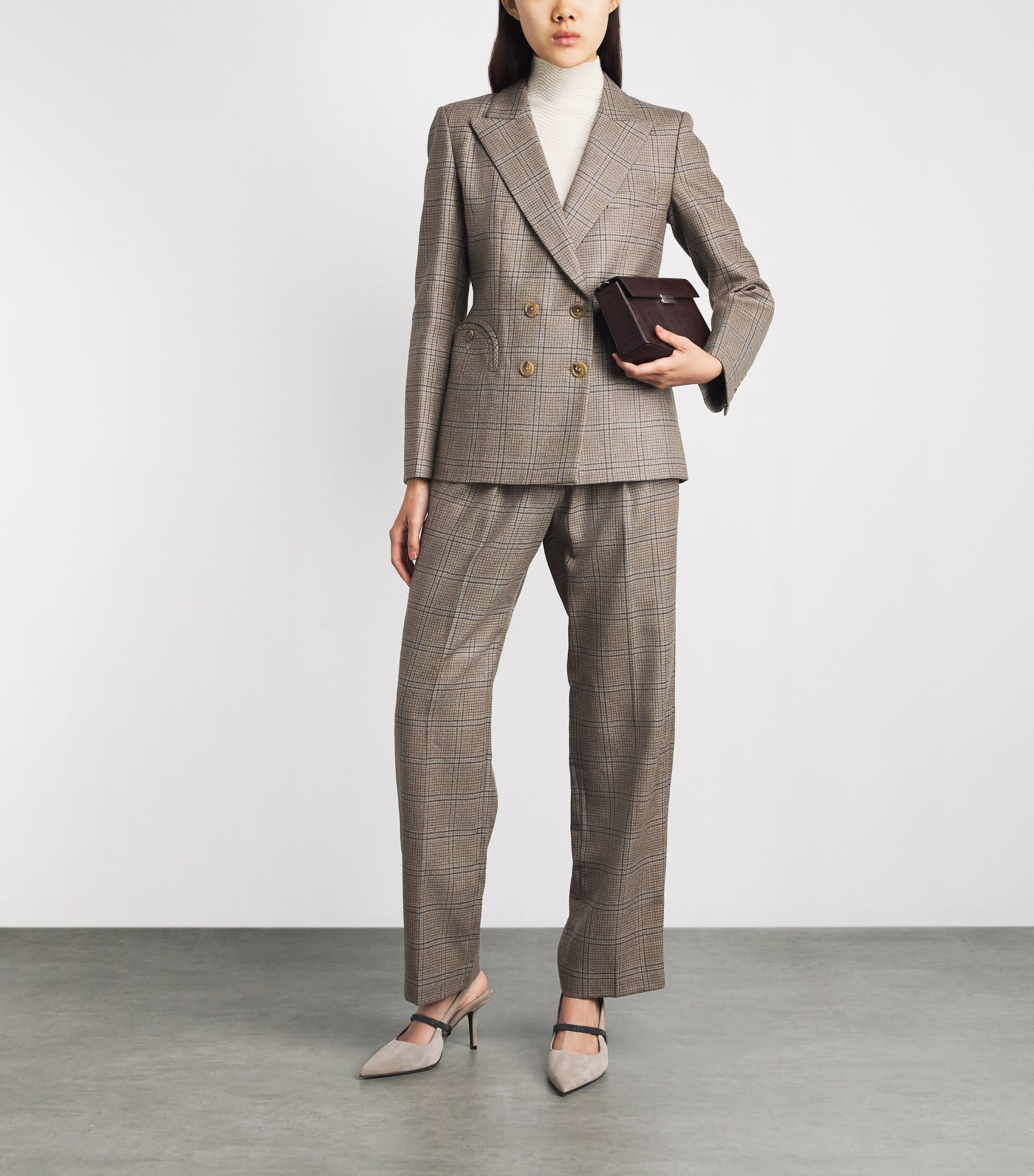 Blazé Milano Womens Virgin Wool Charmer Double-Breasted Blazer Beige Image 2
