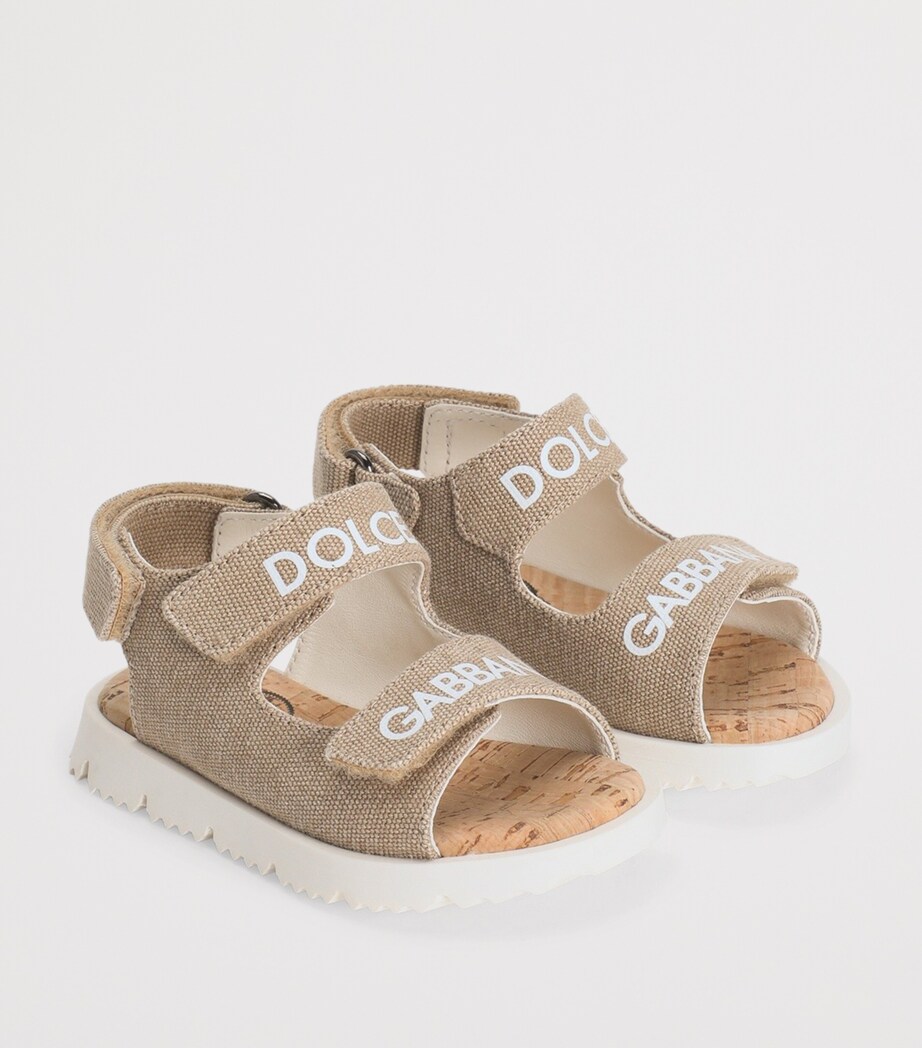 Dolce&Gabbana Kids Canvas Logo Sandals Beige Image 2