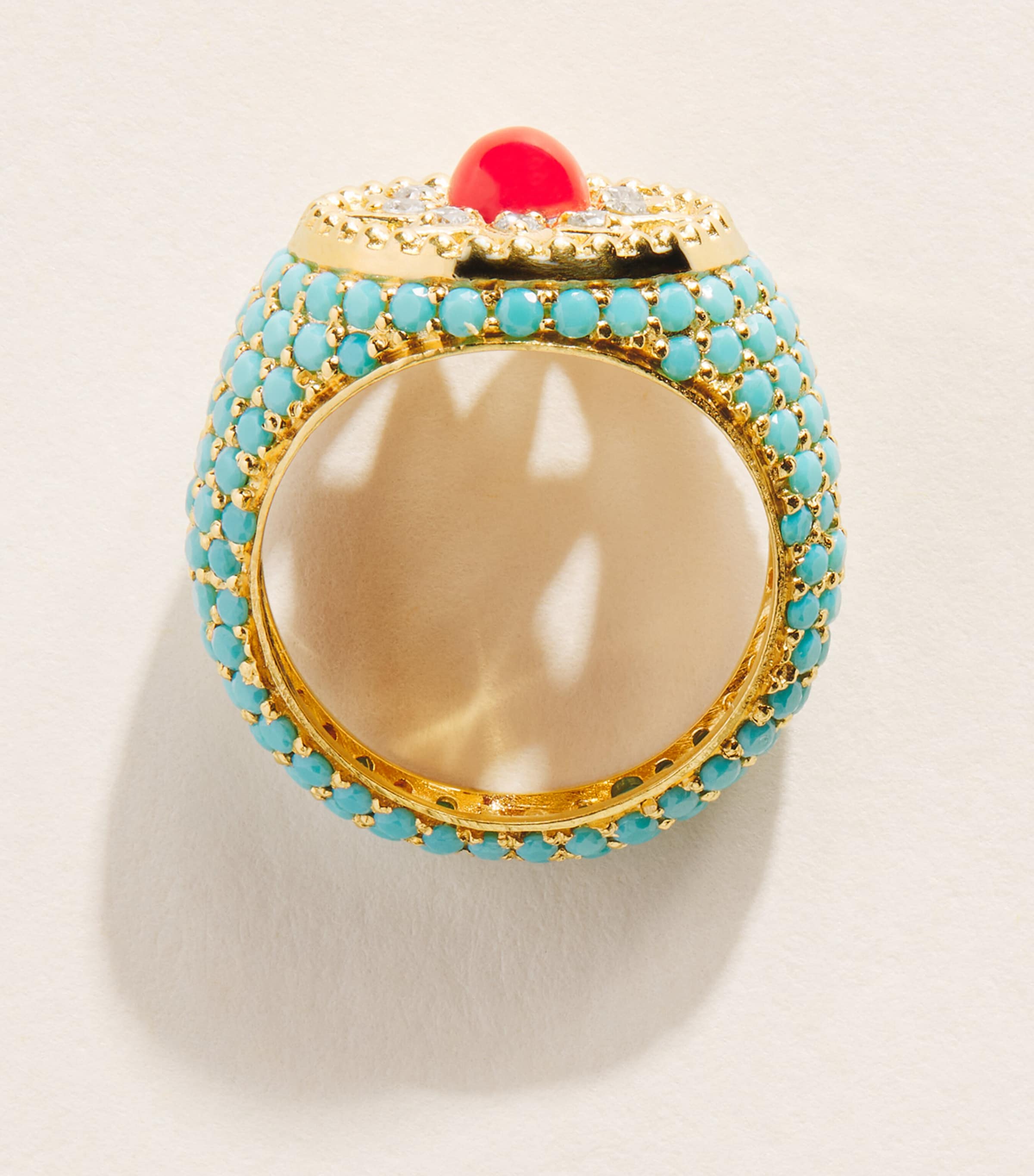 L'ATELIER NAWBAR Yellow Gold, Diamond, Coral and Turquoise Cosmic Love Arabesque Pinky Ring Yellow Gold Image 5