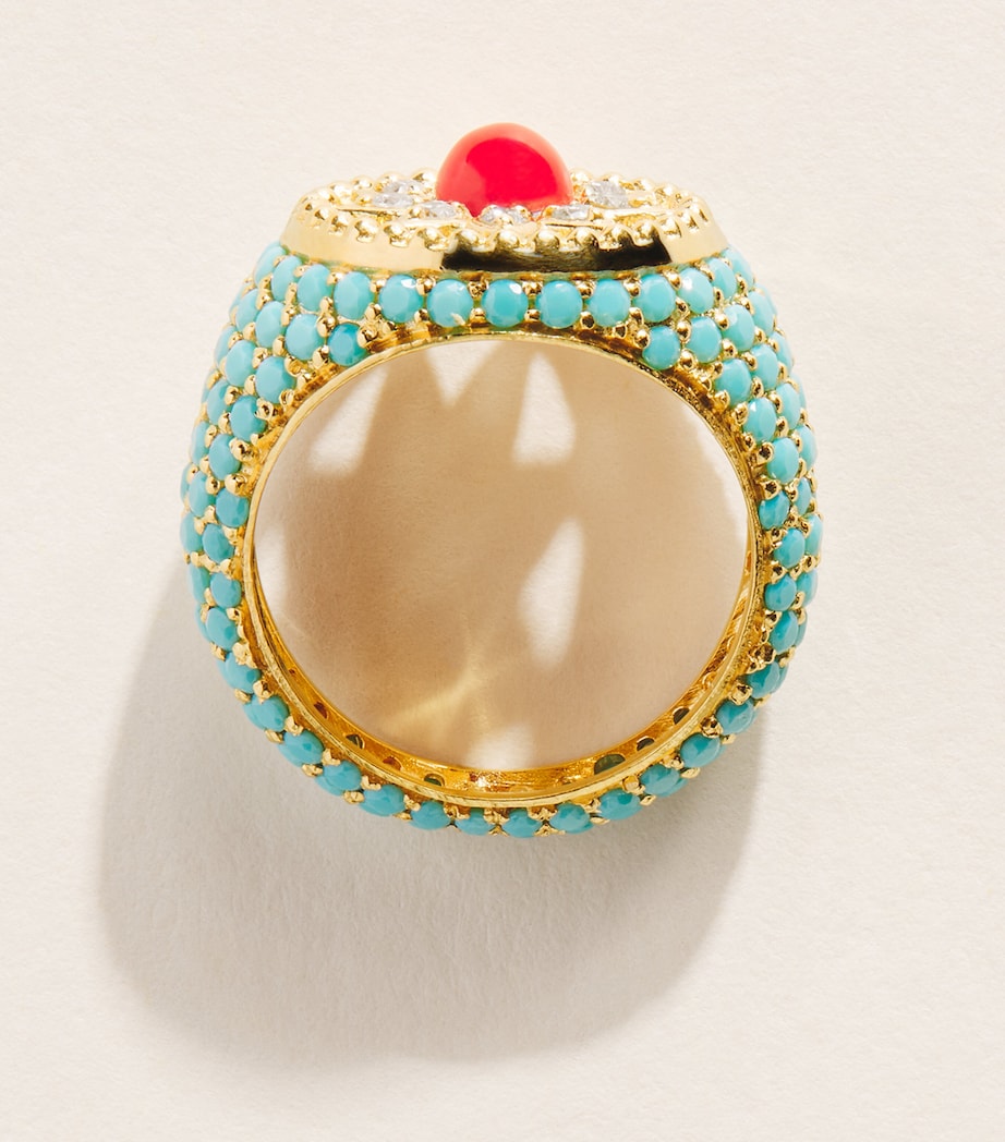 L'ATELIER NAWBAR Yellow Gold, Diamond, Coral and Turquoise Cosmic Love Arabesque Pinky Ring Yellow Gold Image 5