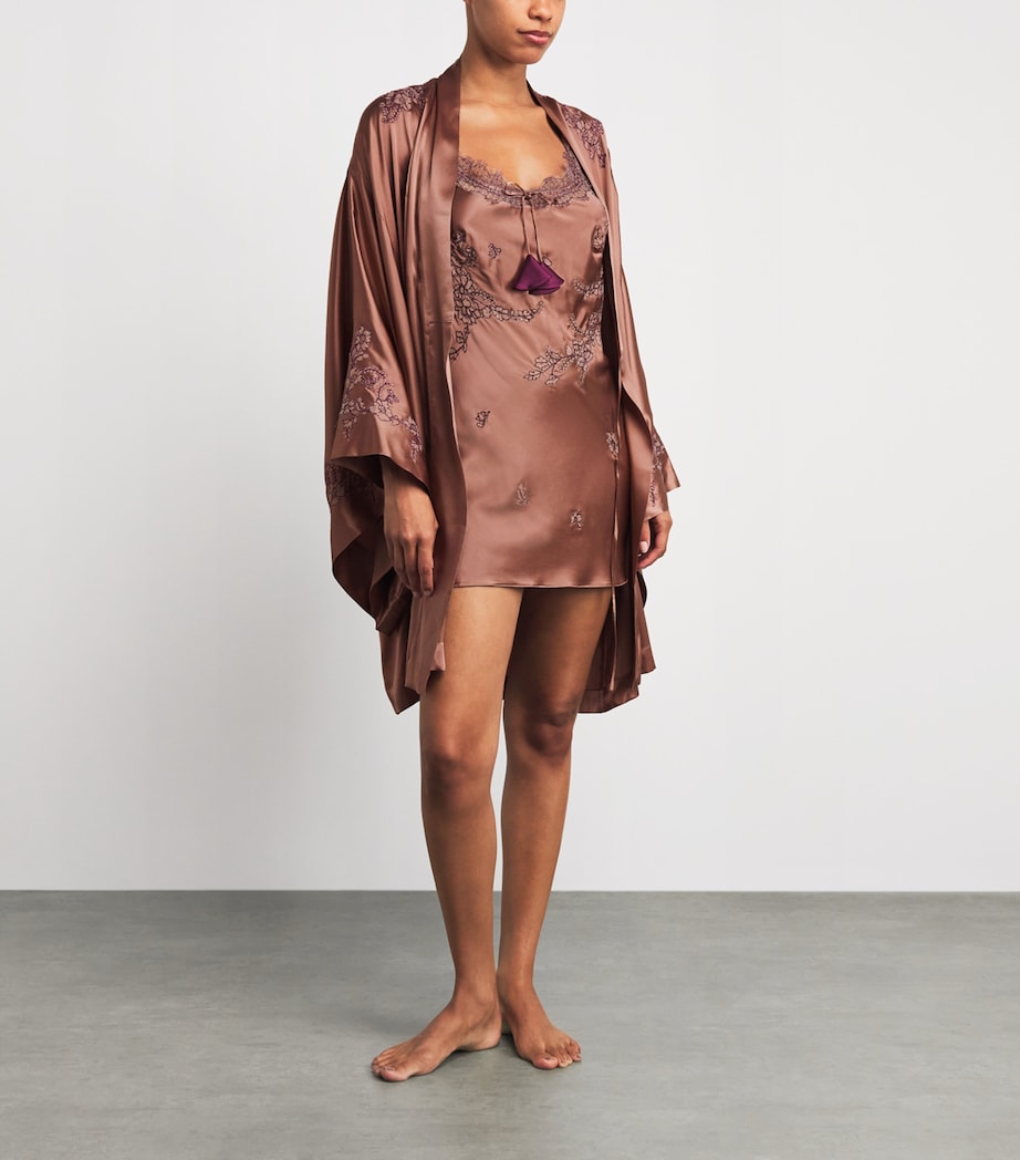 TORLOWEI Womens Silk Tokoni Short Kimono Mocha/raisin Image 2