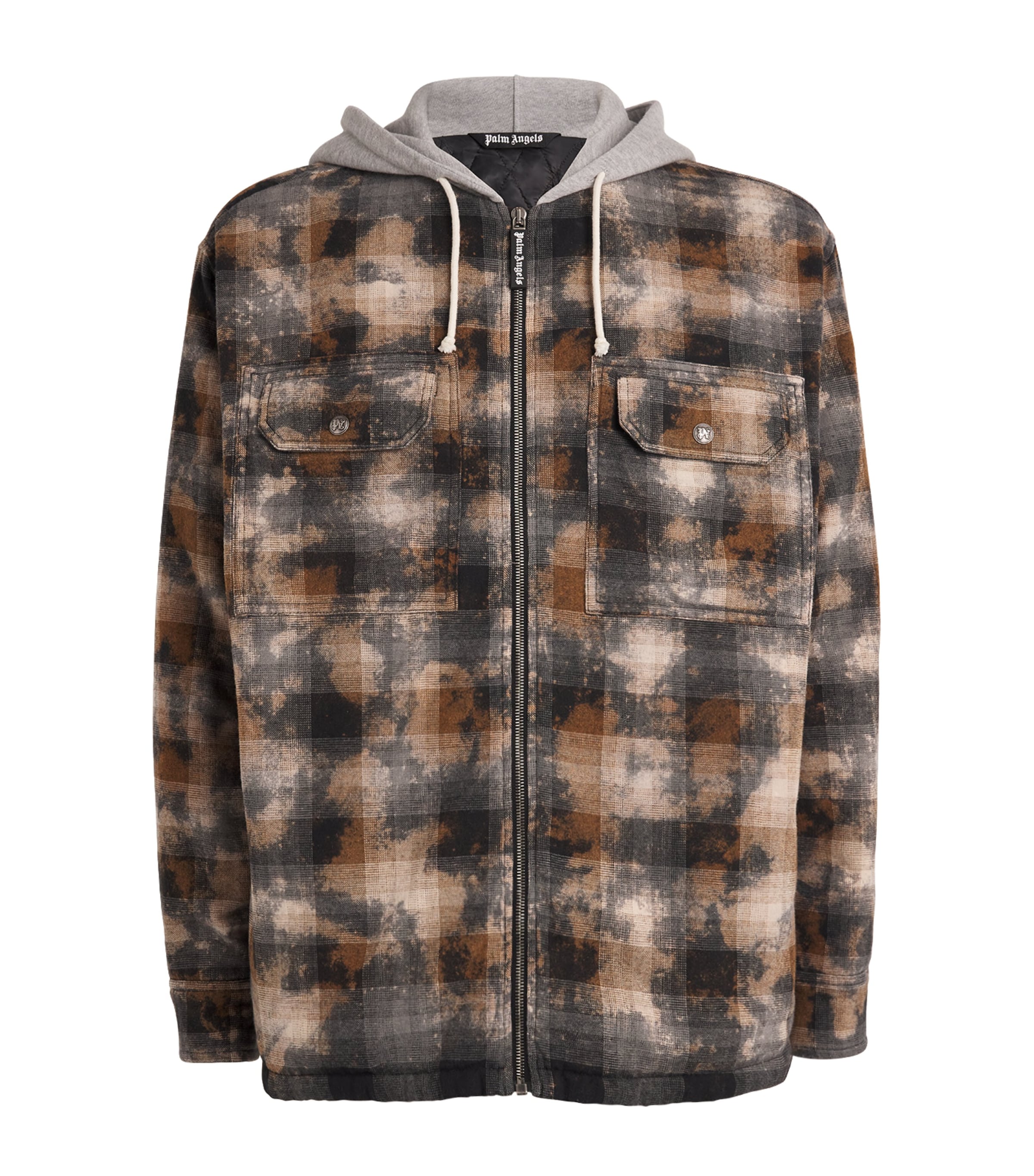 Palm Angels Mens Hooded Jacket Grey Off White Image 1
