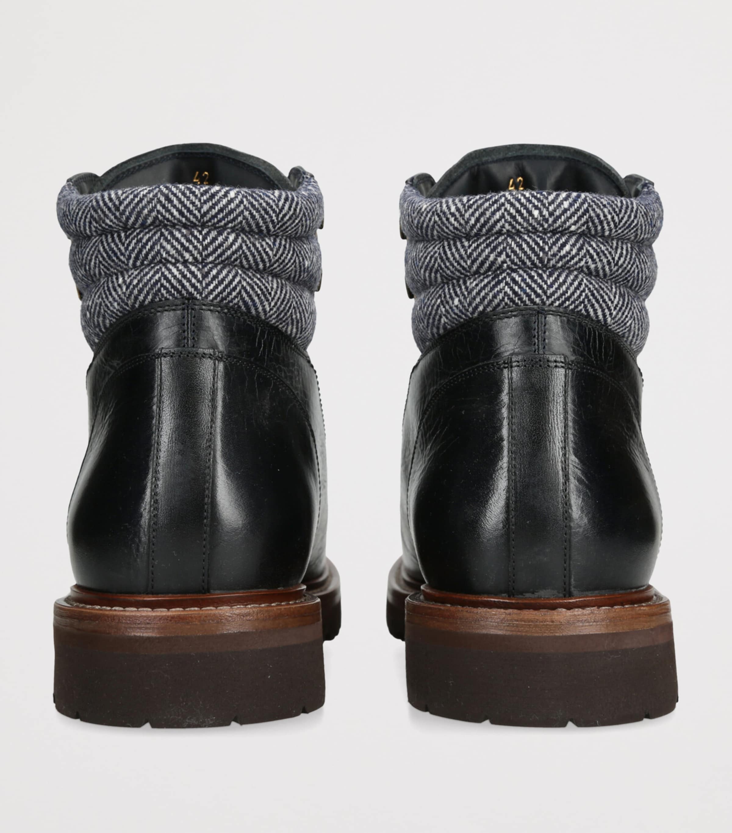 Leather Wool-Cashmere-Trim Mountain Boots BLACK Image 2