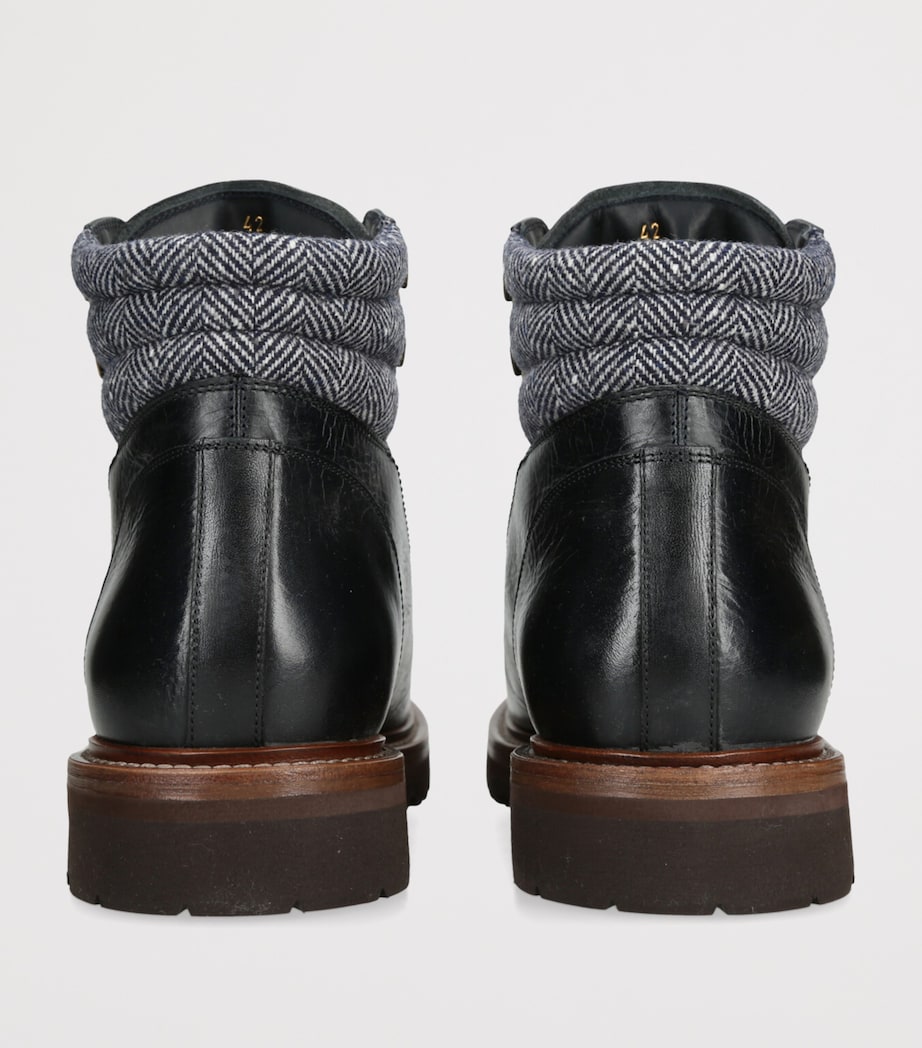 Leather Wool-Cashmere-Trim Mountain Boots BLACK Image 2