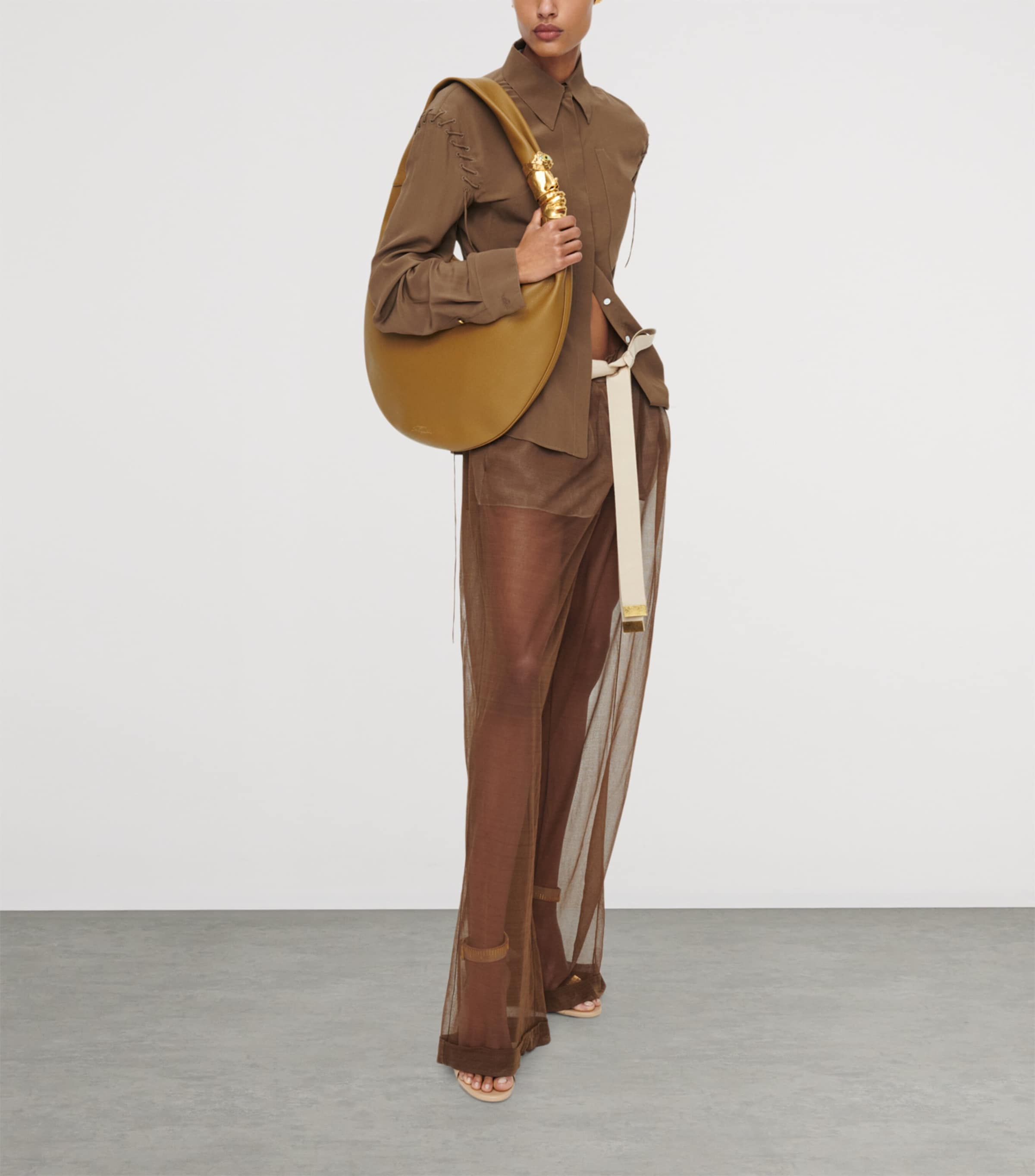 Schiaparelli Womens Silk Lace-Up Shirt Brown Image 2