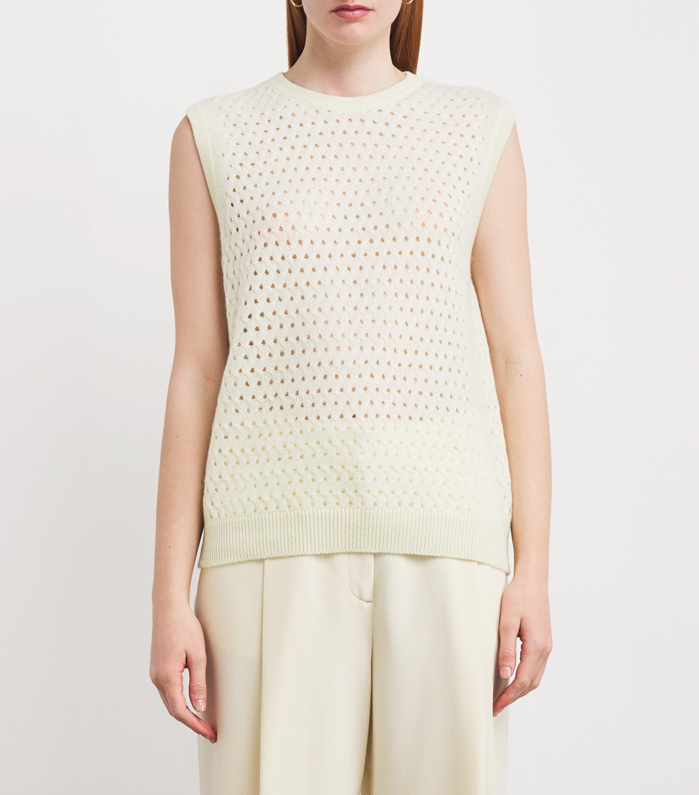 Johnstons Of Elgin Womens Cashmere Open-Knit Sweater Vest Lemon Image 3