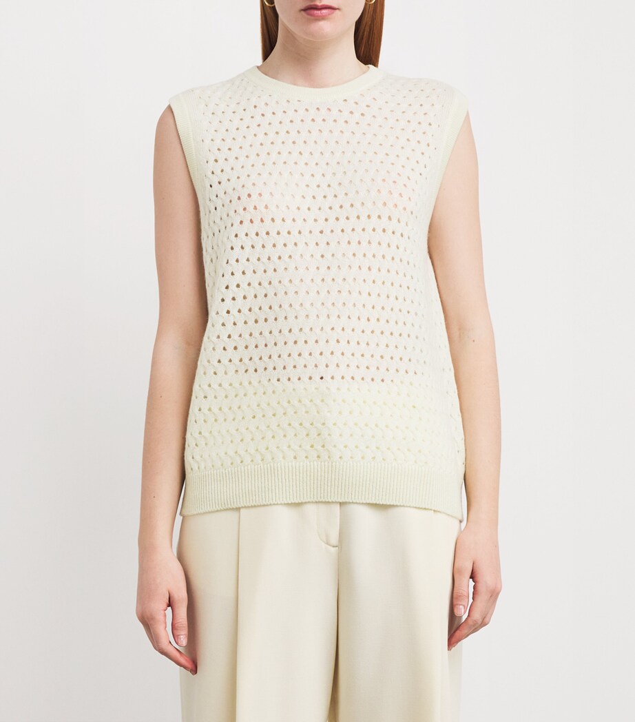 Johnstons Of Elgin Womens Cashmere Open-Knit Sweater Vest Lemon Image 3