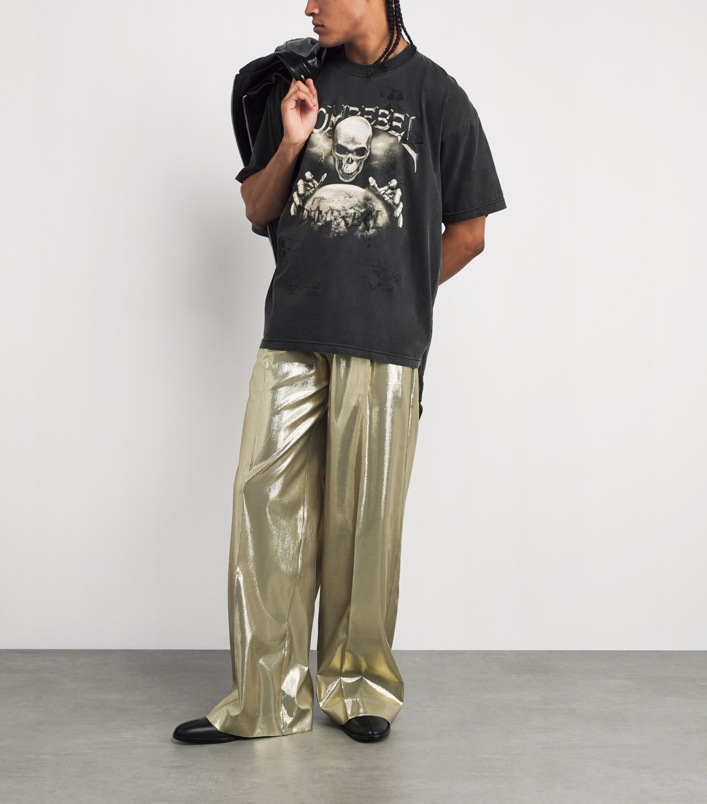 Cotton Skeleton Graphic Doomer T-Shirt OLD BLACK Image 2