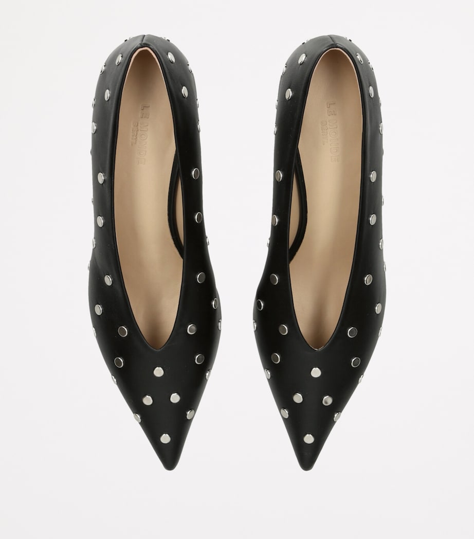 Leather Studded Babouche Pumps 35 BLACK Image 4
