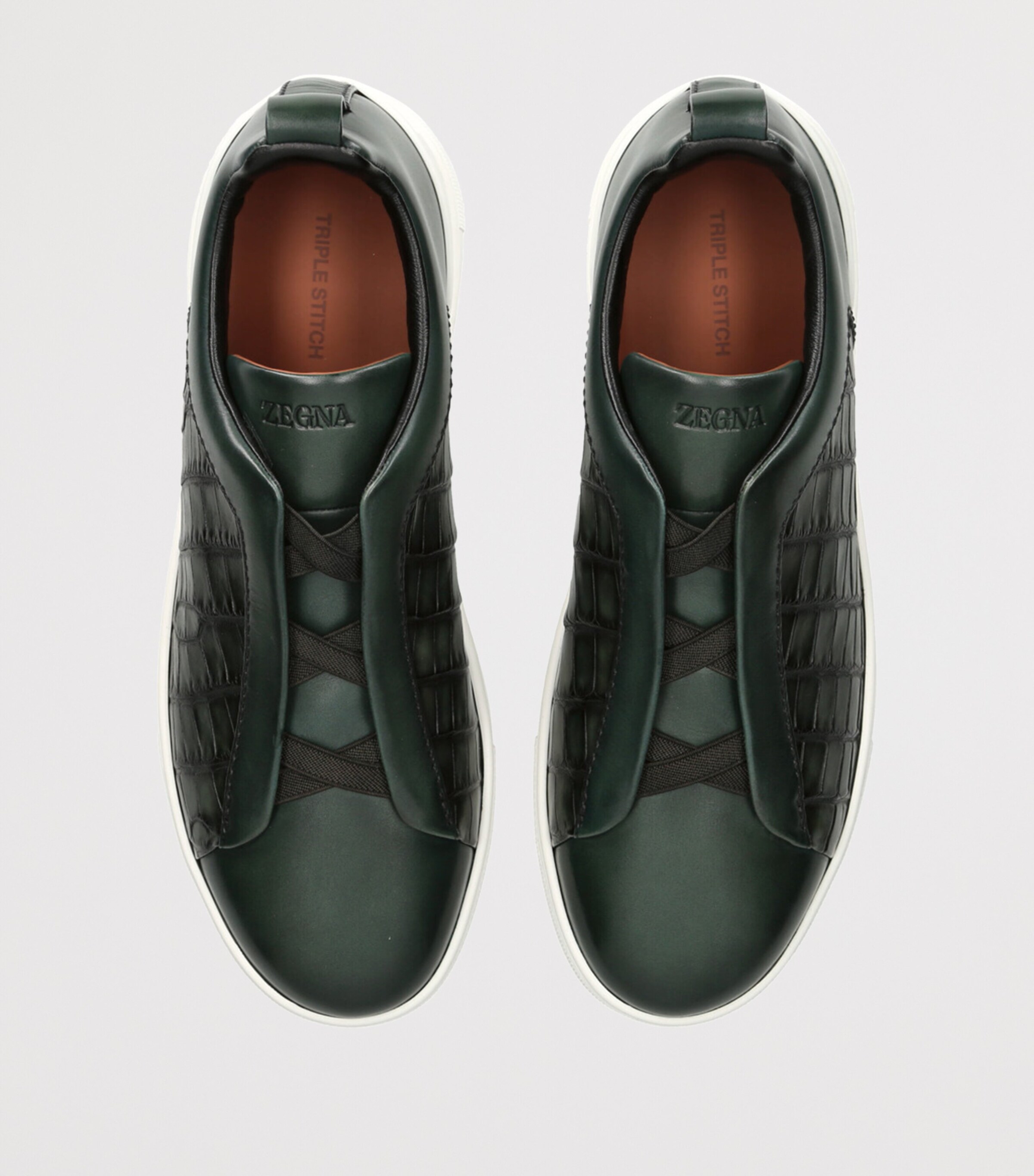 Zegna Crocodile Leather Triple Stitch Sneakers Dark Green Image 4