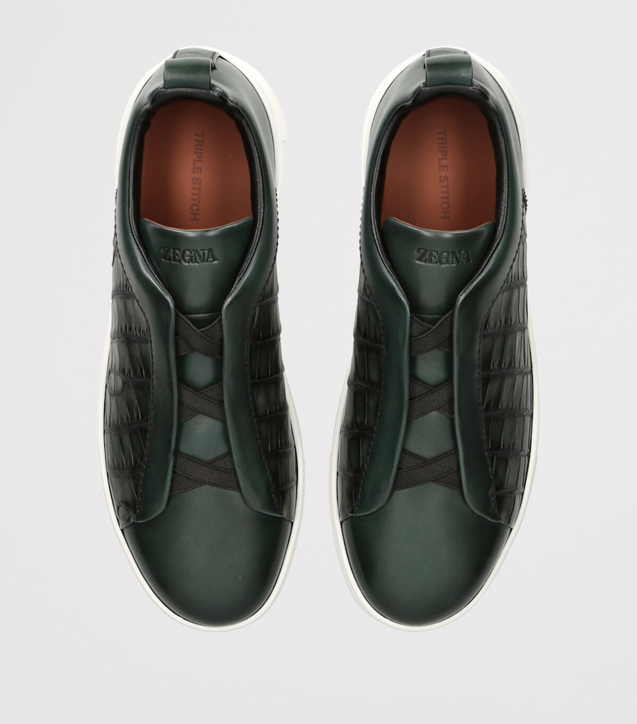 Crocodile Leather Triple Stitch Sneakers DARK GREEN Image 4