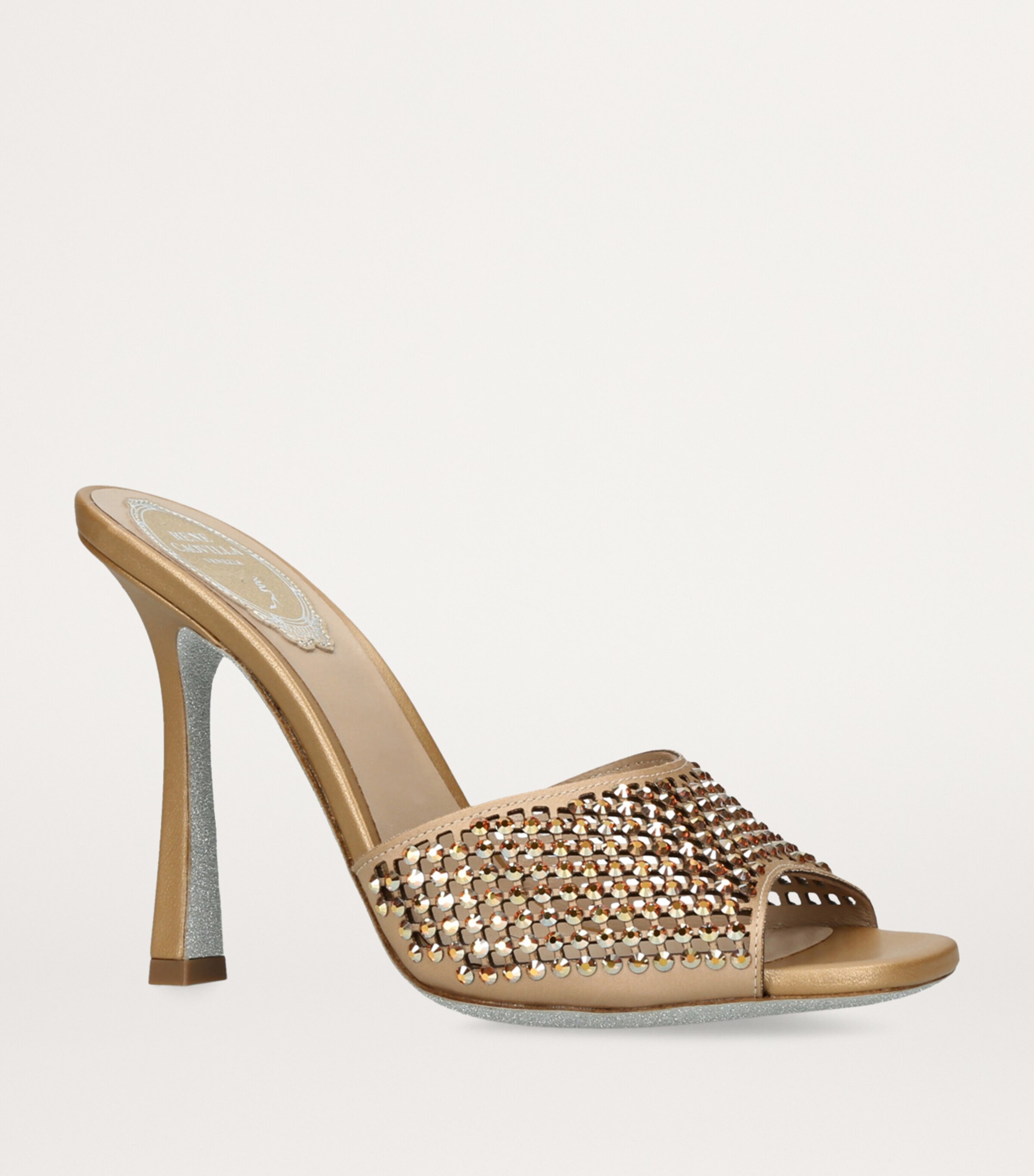 Satin Strass Heeled Mules 105 GOLD Image 3