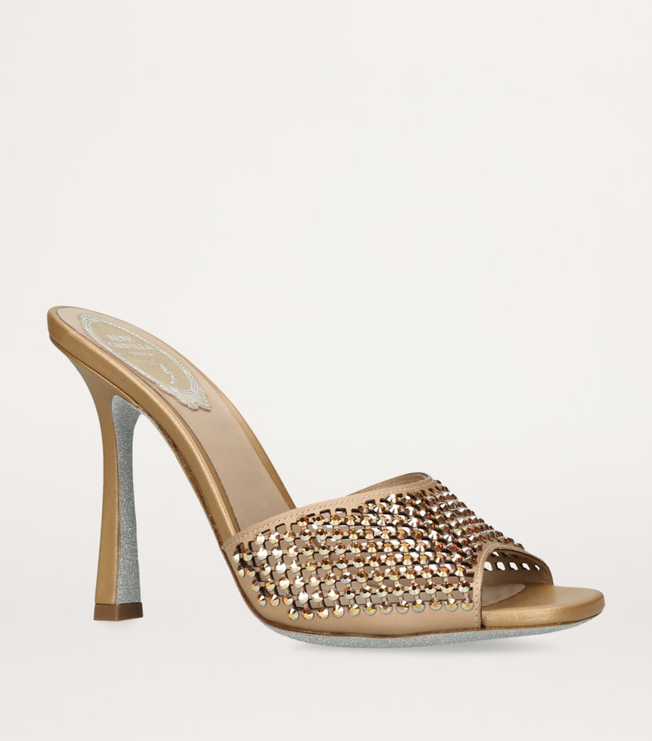 Satin Strass Heeled Mules 105 GOLD Image 3