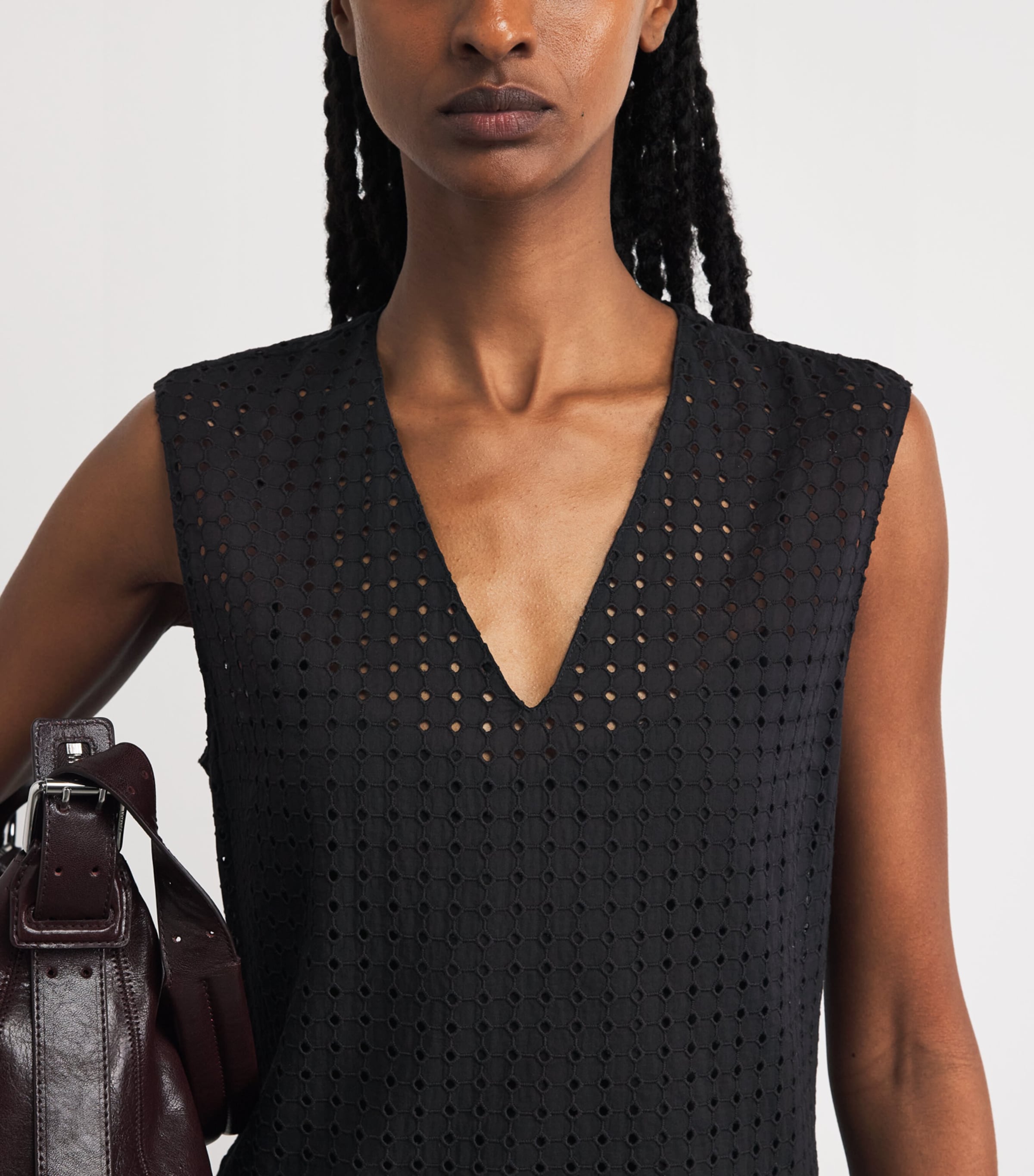 Theory Womens Broderie Anglaise V-Neck Midi Dress Black Image 5