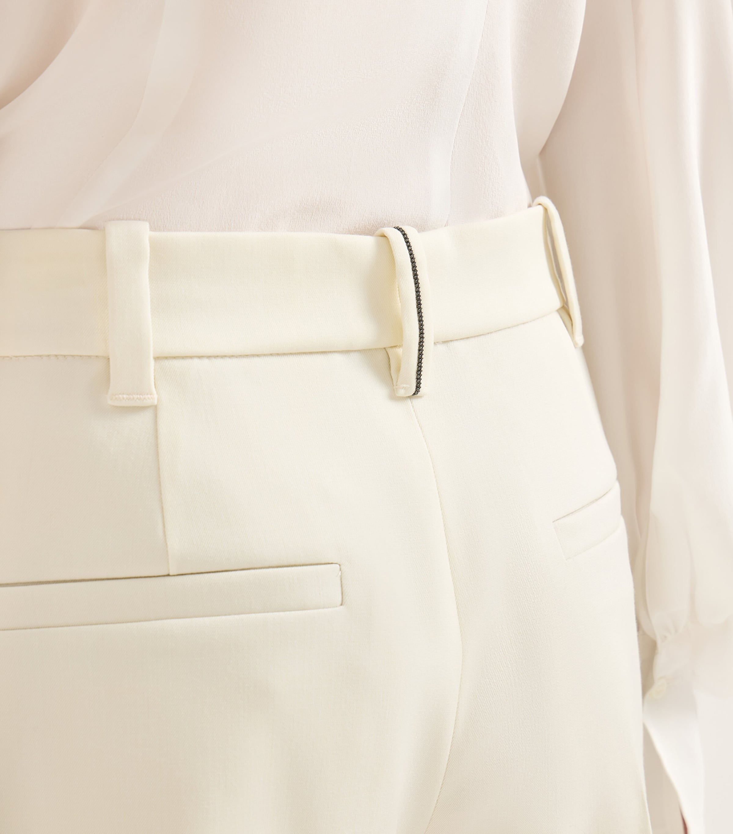 BRUNELLO CUCINELLI ホワイト スラックス Brunello Cucinelli White Cotton Trousers | Sendegaro JP